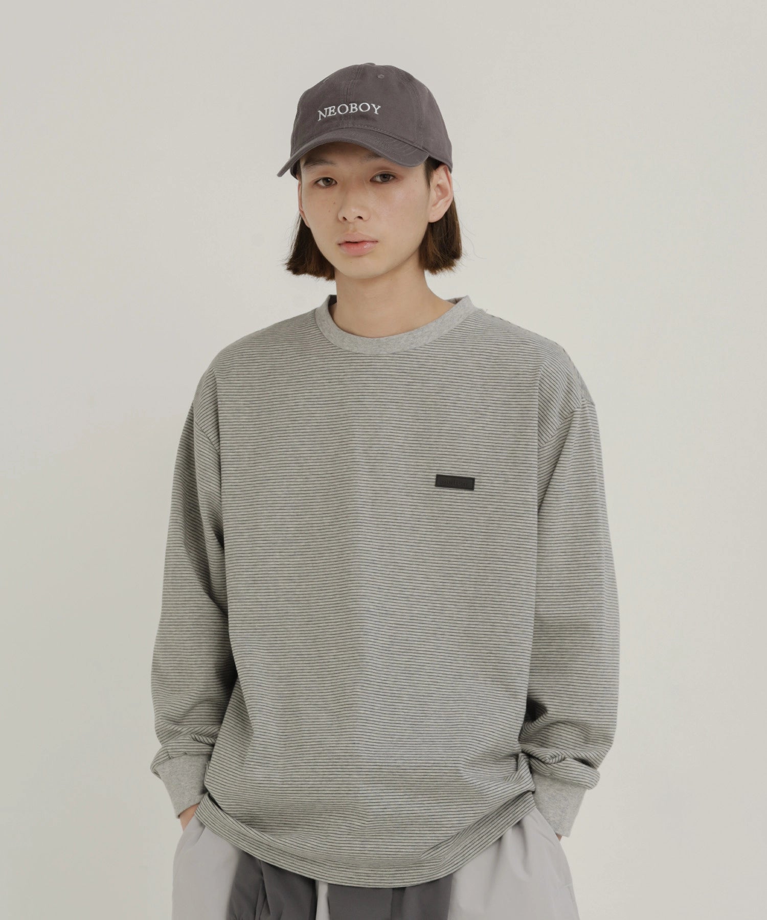 BORDER L/S T-SHIRT【GREY】