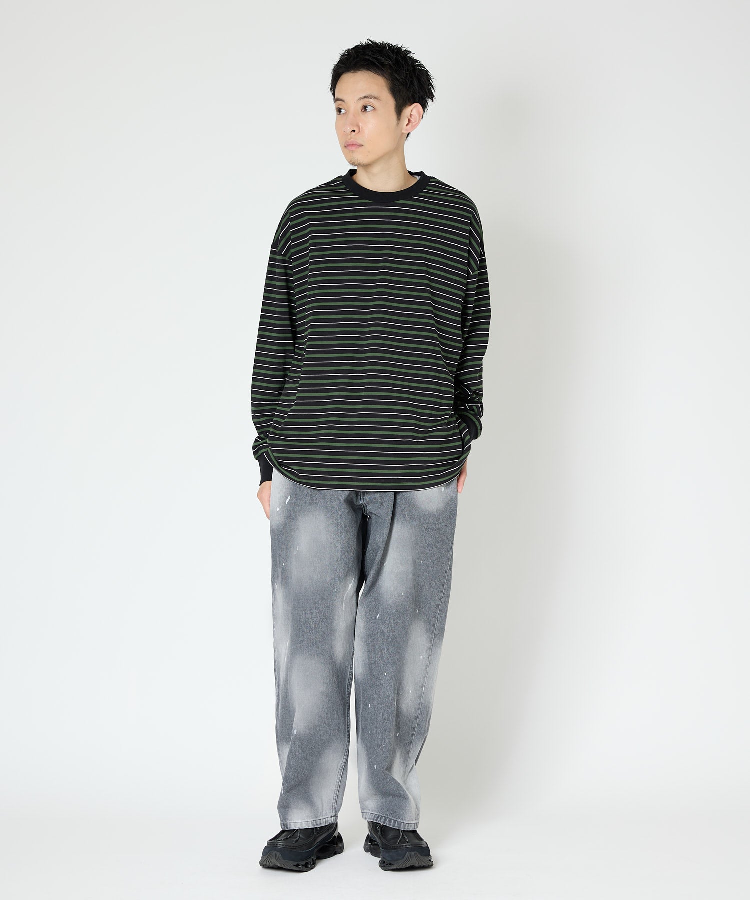 多色条纹长袖T恤