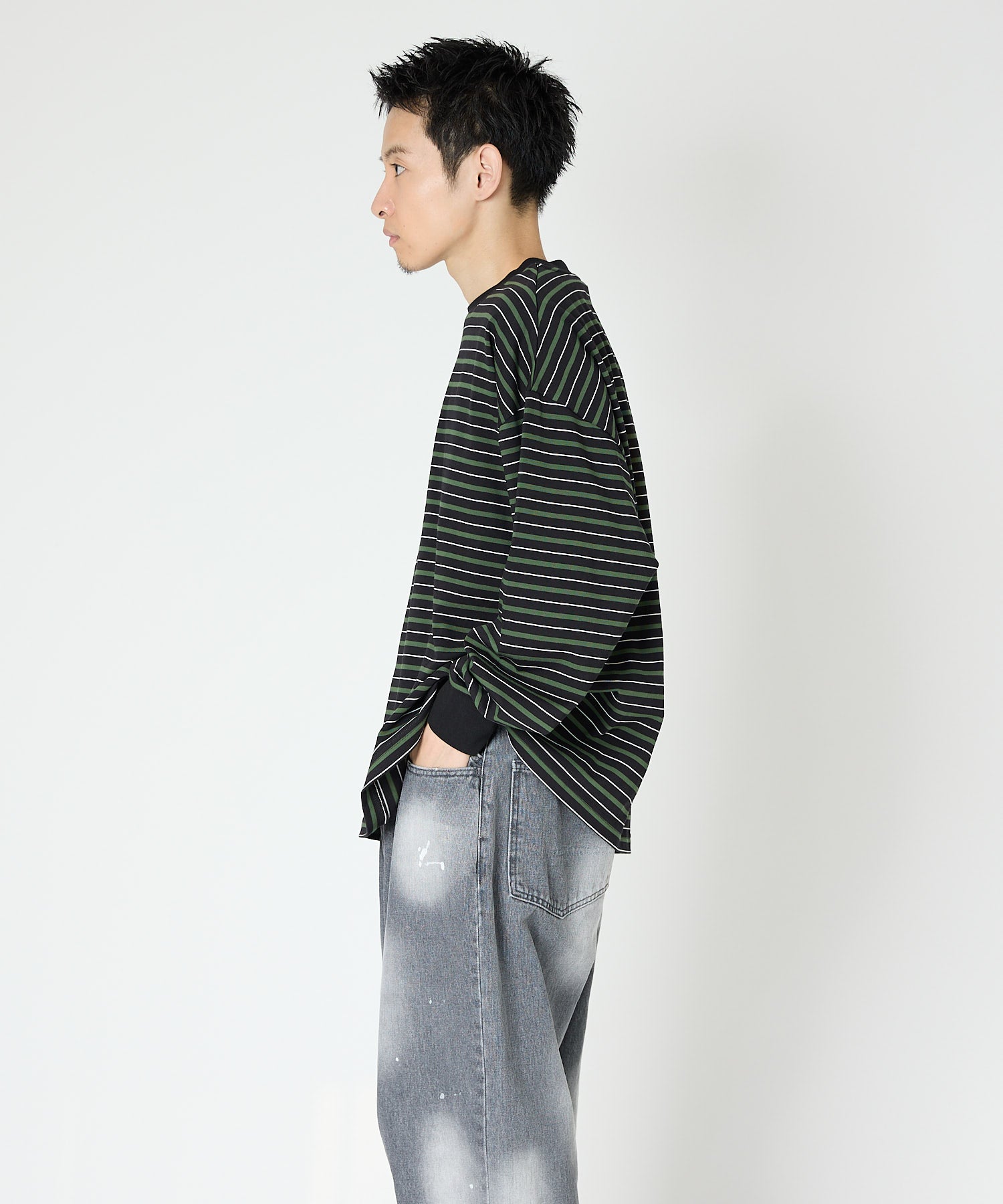 多色条纹长袖T恤