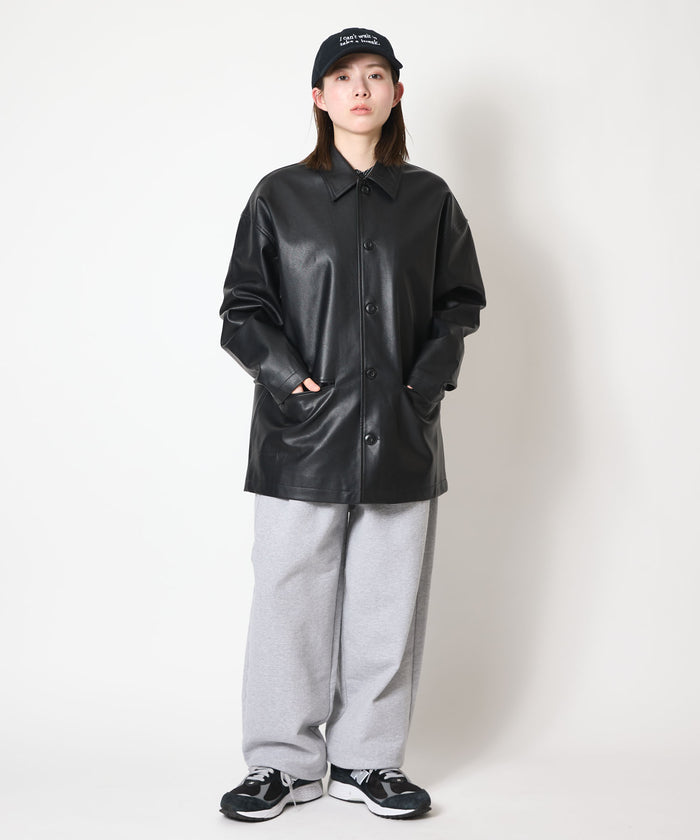SYNTHETIC LEATHER HALF COAT