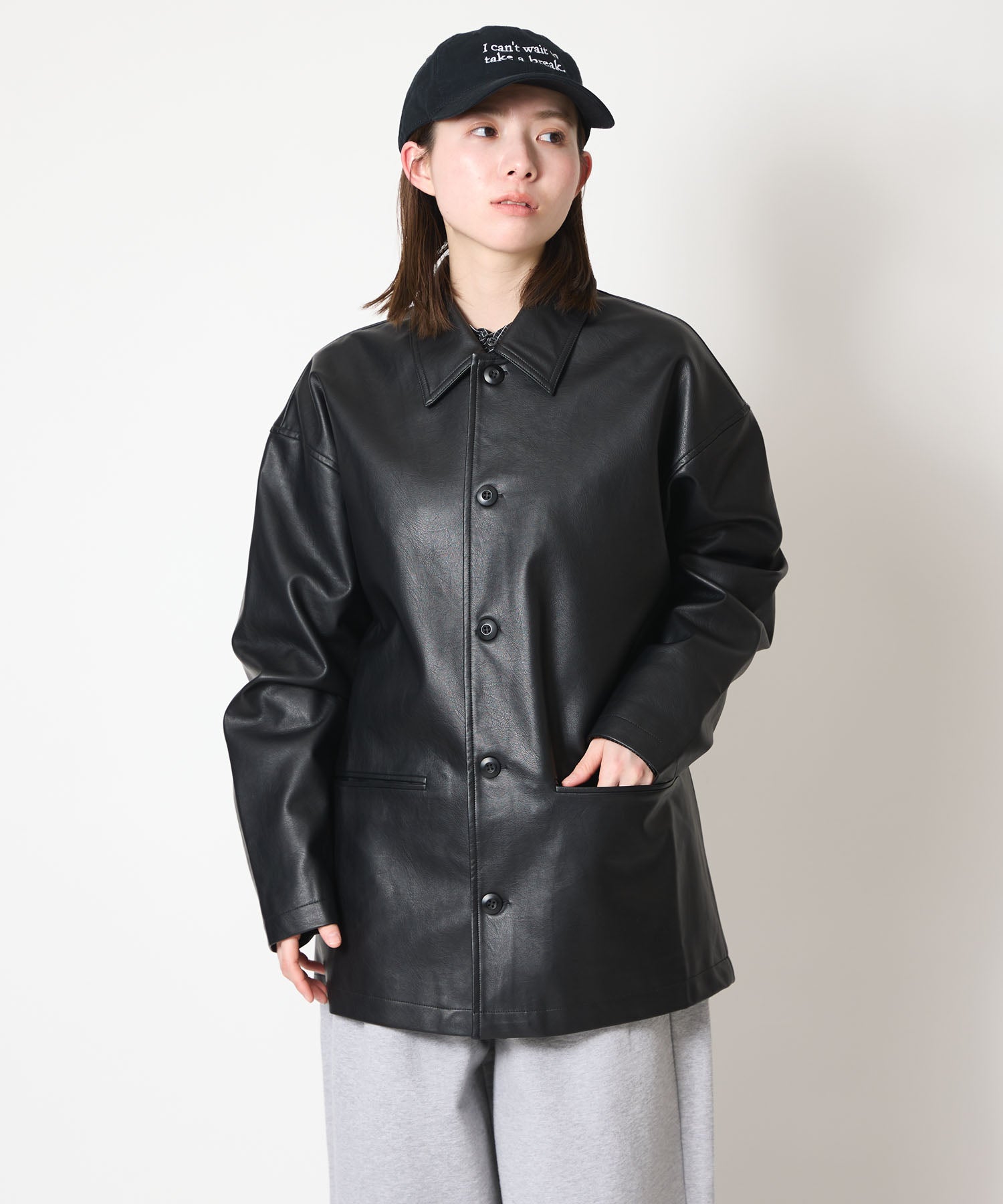 SYNTHETIC LEATHER HALF COAT