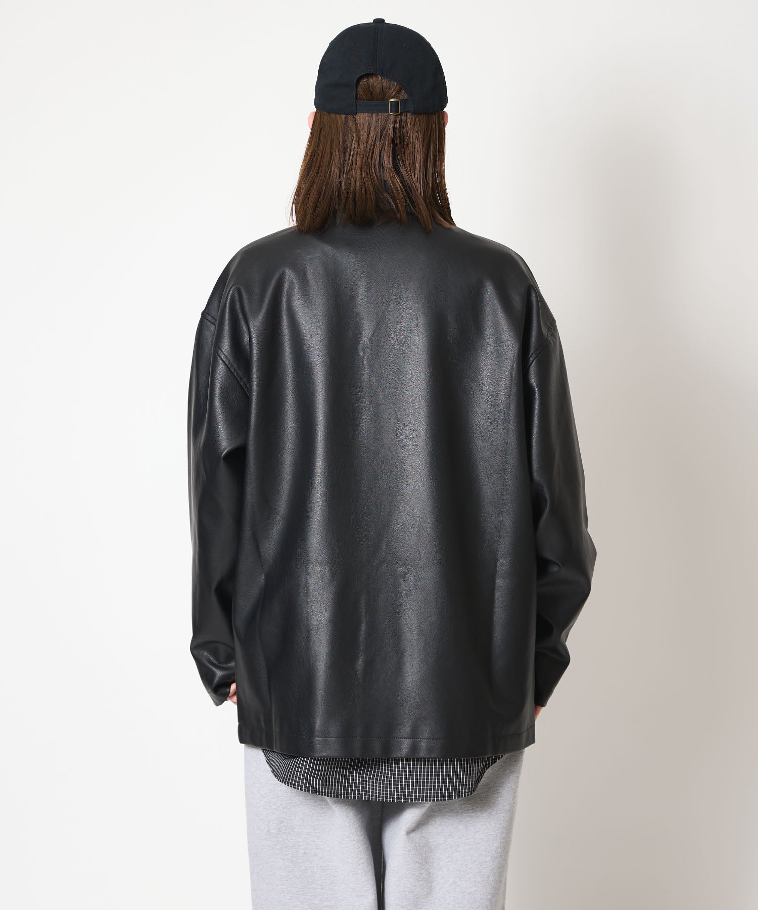 SYNTHETIC LEATHER HALF COAT