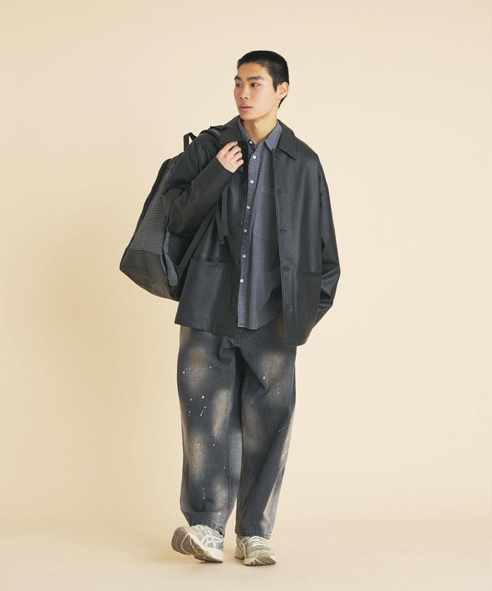 SYNTHETIC LEATHER HALF COAT