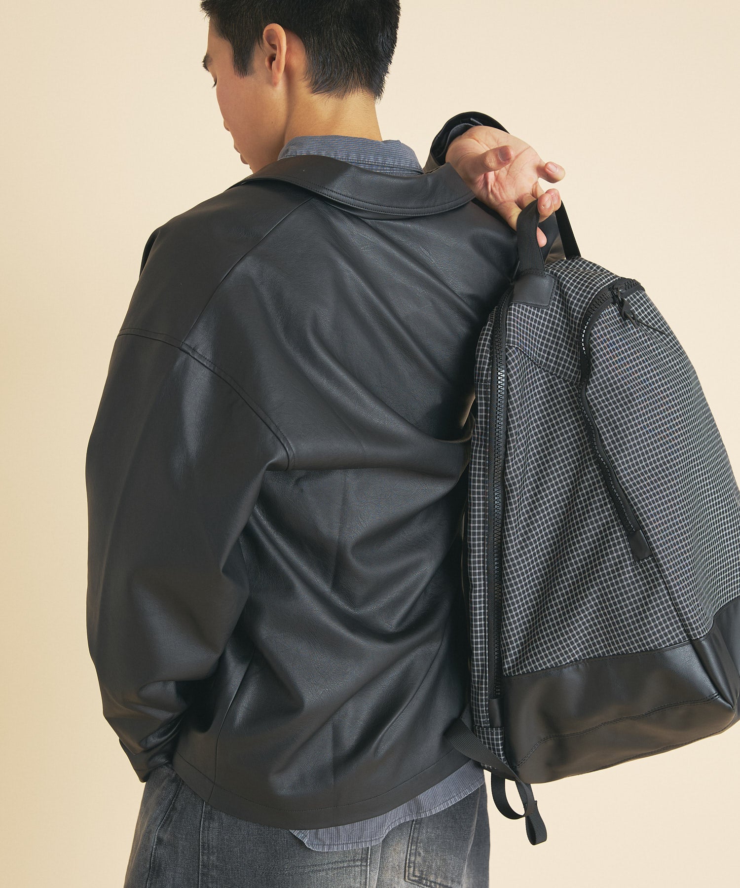 SYNTHETIC LEATHER HALF COAT