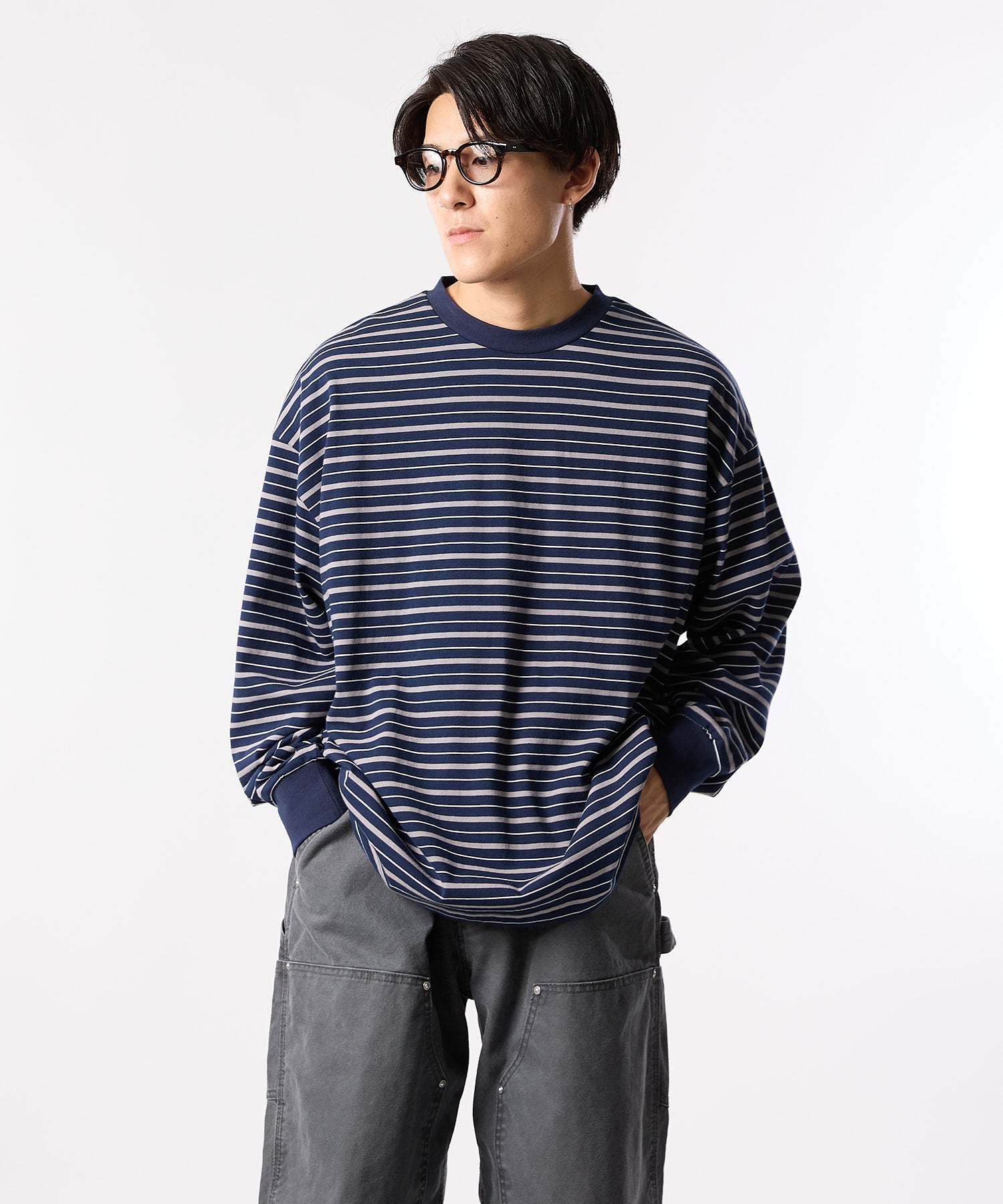 多色条纹长袖T恤