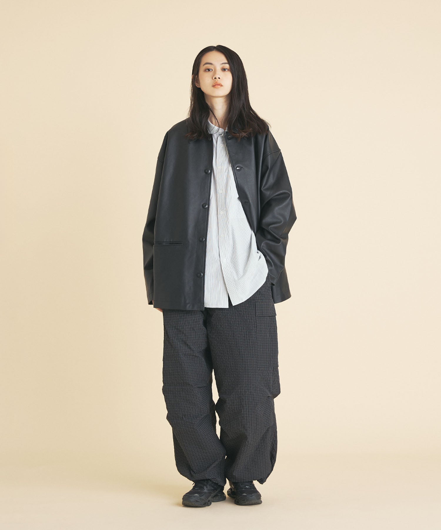SYNTHETIC LEATHER HALF COAT