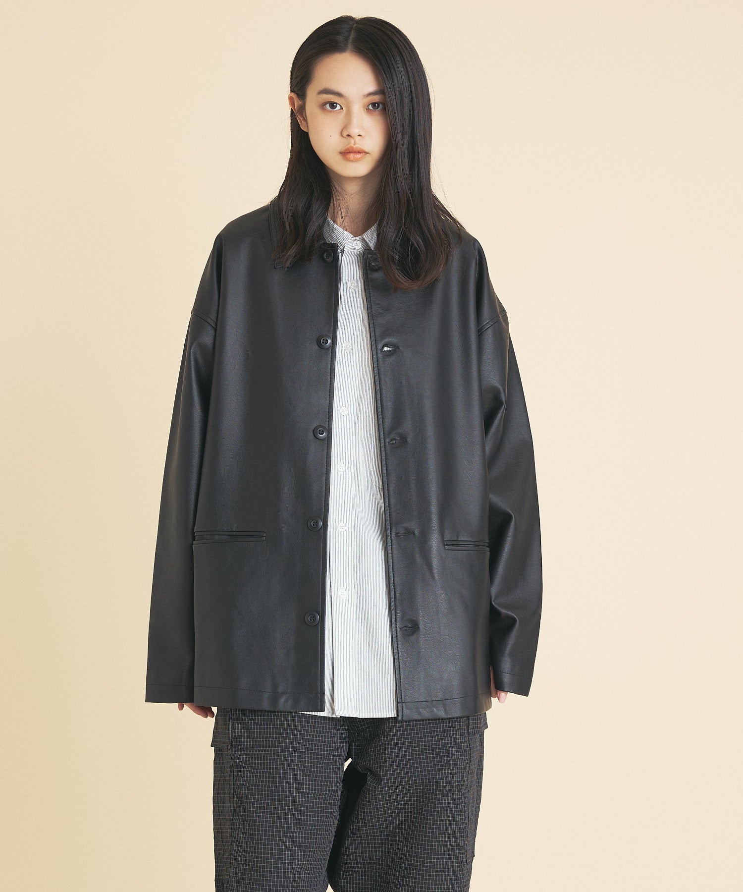 SYNTHETIC LEATHER HALF COAT