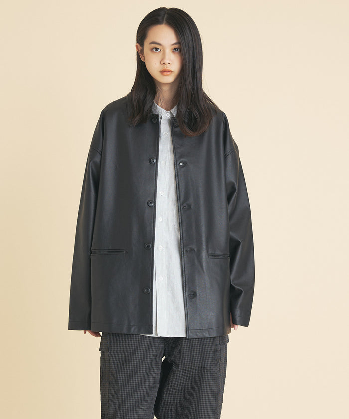 SYNTHETIC LEATHER HALF COAT