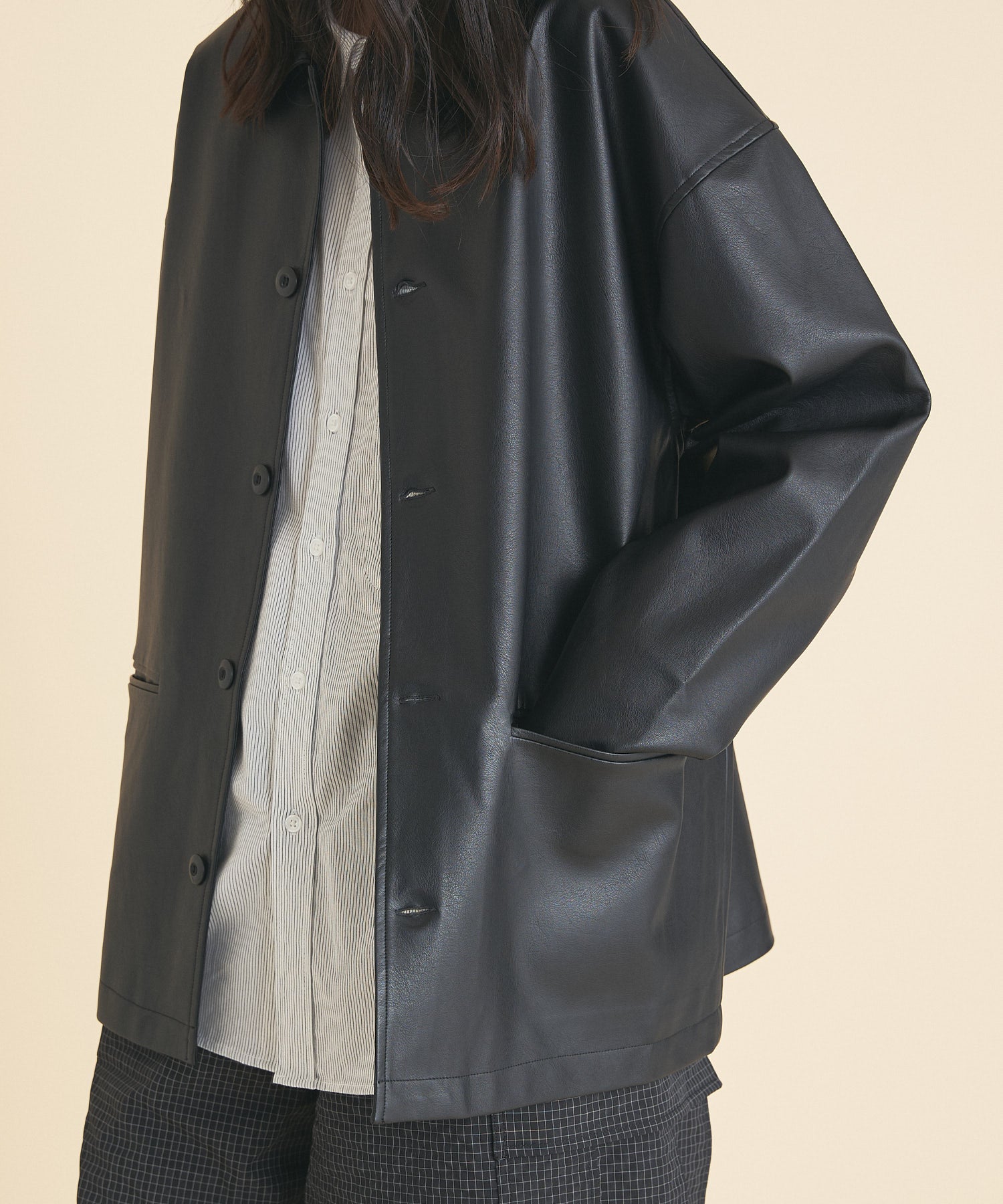 SYNTHETIC LEATHER HALF COAT