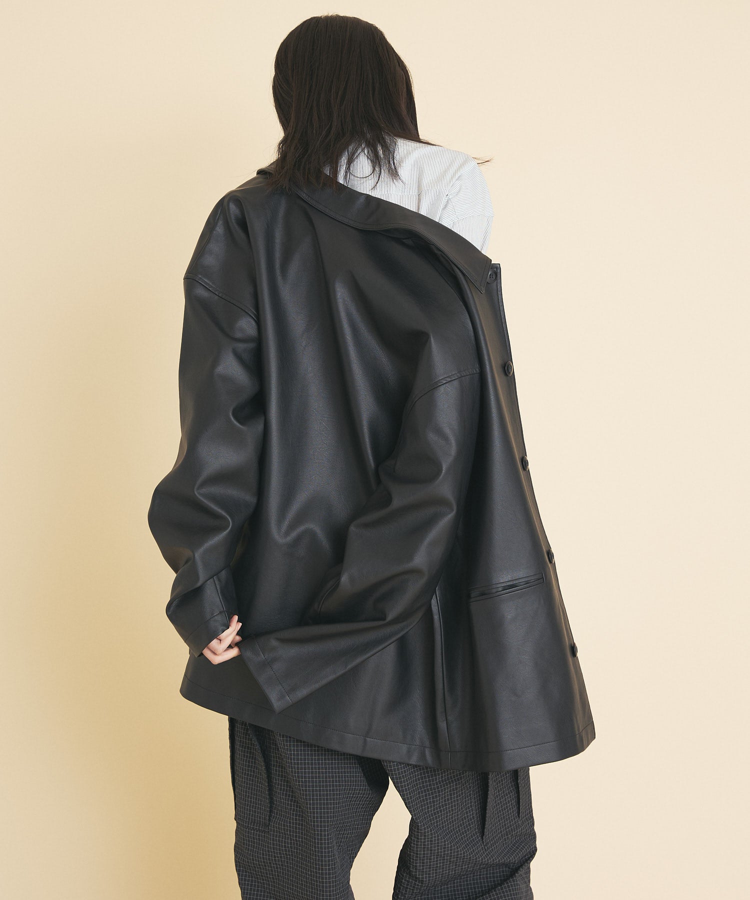SYNTHETIC LEATHER HALF COAT