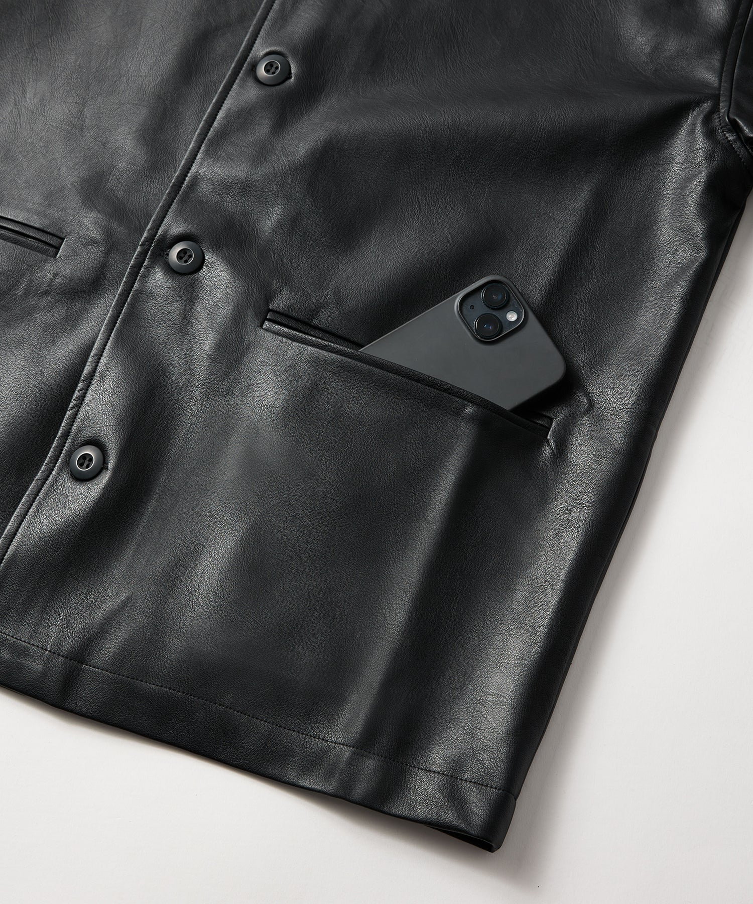SYNTHETIC LEATHER HALF COAT