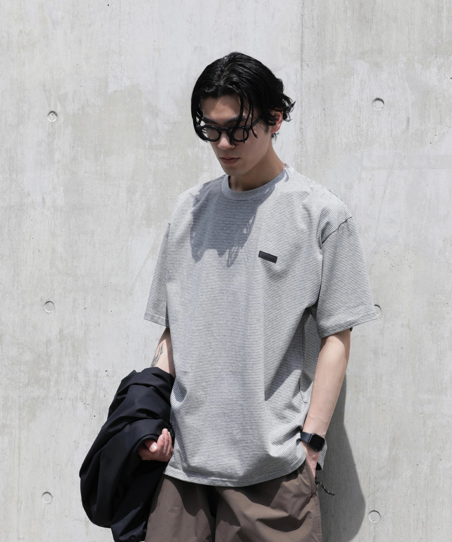 BORDER S/S T-SHIRT【GREY】