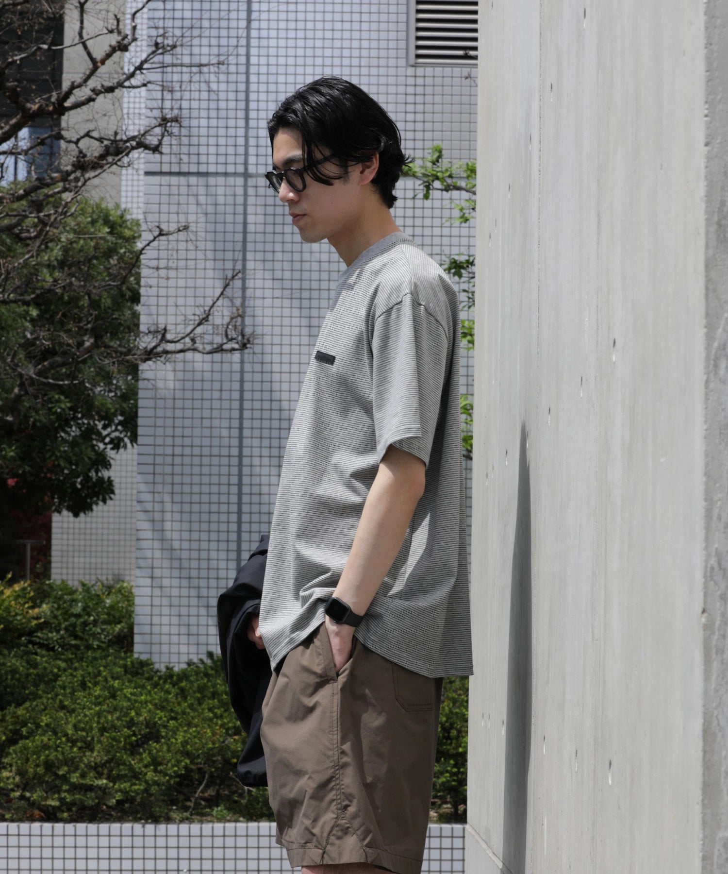 BORDER S/S T-SHIRT【GREY】