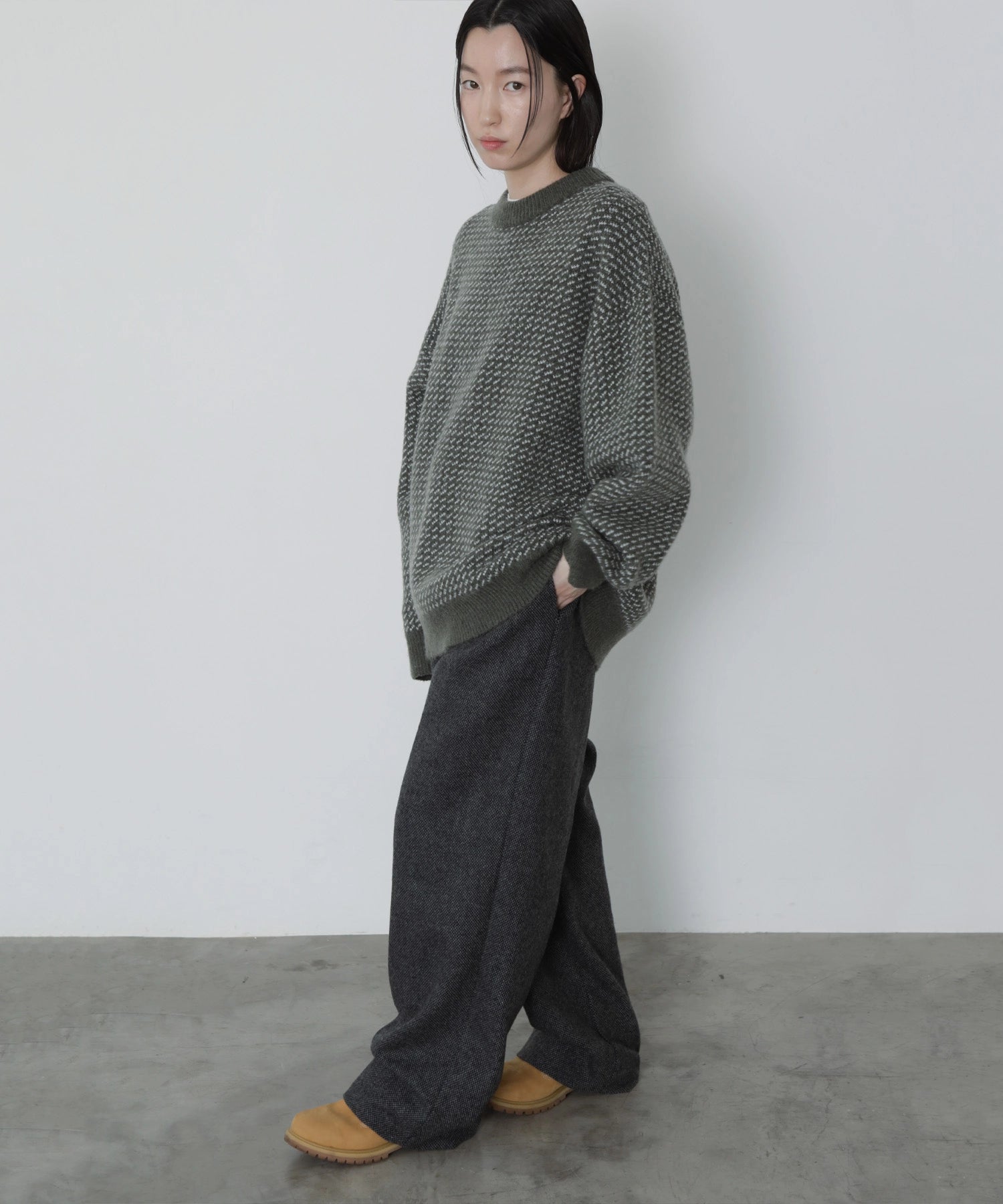 TWEED WIDE SLACKS【BLACK】