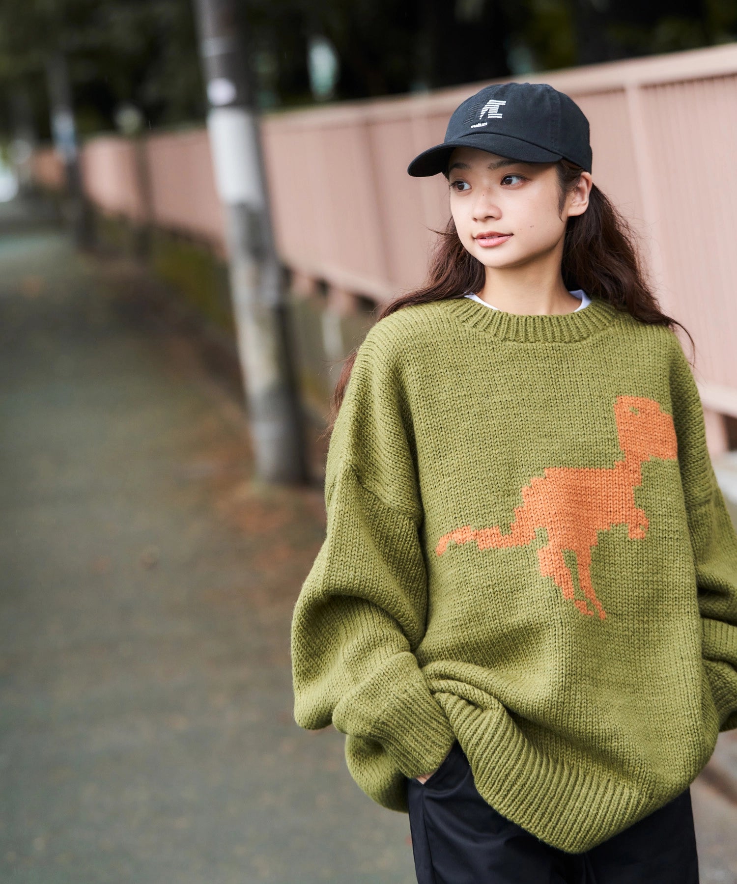 HAND KNIT (DINOSAUR) 【OLIVE】