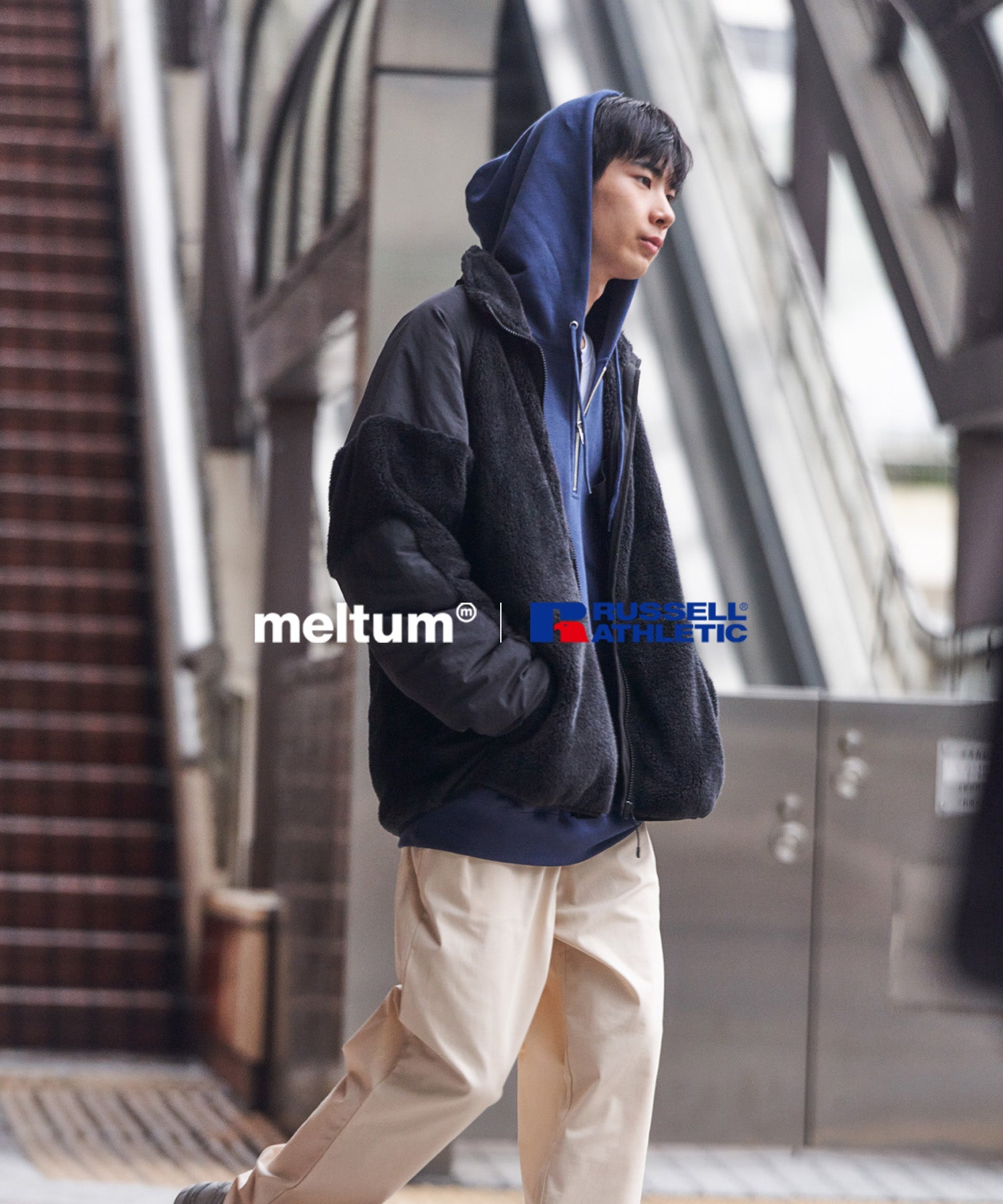 meltum × RUSSELL ATHLETIC HALFZIP SWEATHOODIE