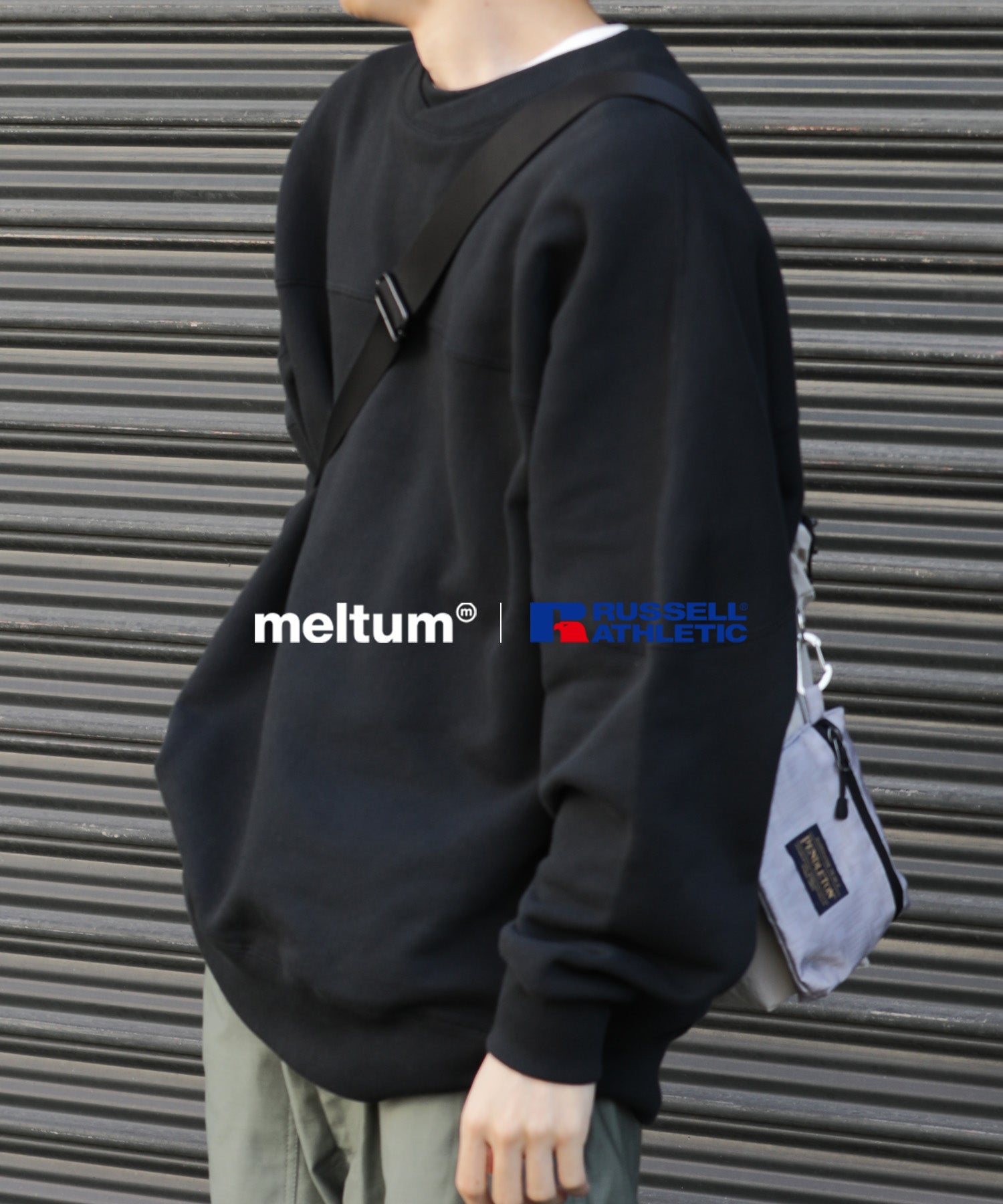 meltum × RUSSELL ATHLETIC CAP SHOULDER SWEATSHIRT