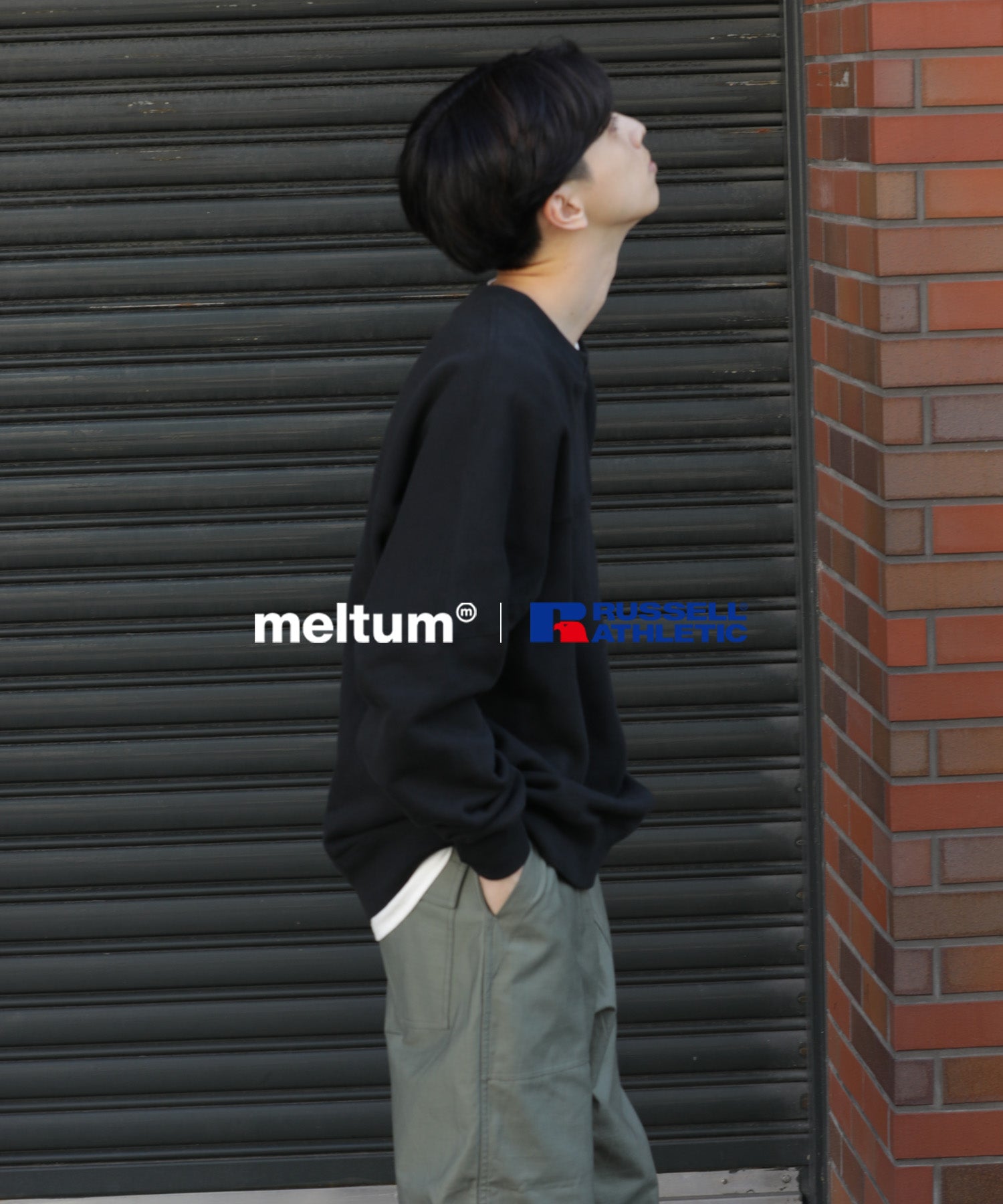 meltum × RUSSELL ATHLETIC CAP SHOULDER SWEATSHIRT