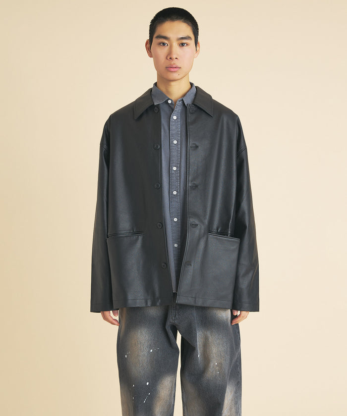 SYNTHETIC LEATHER HALF COAT