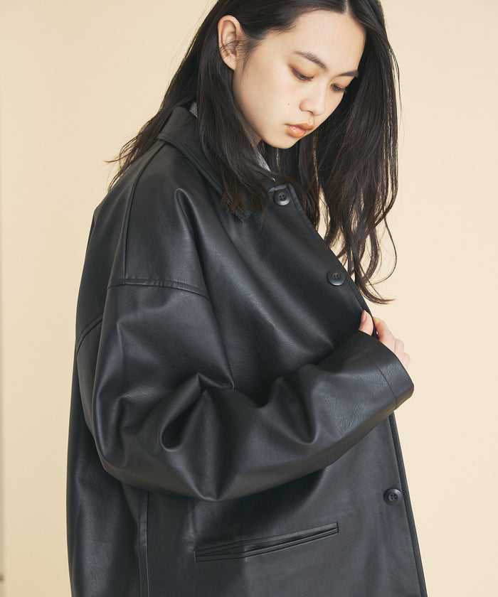 SYNTHETIC LEATHER HALF COAT