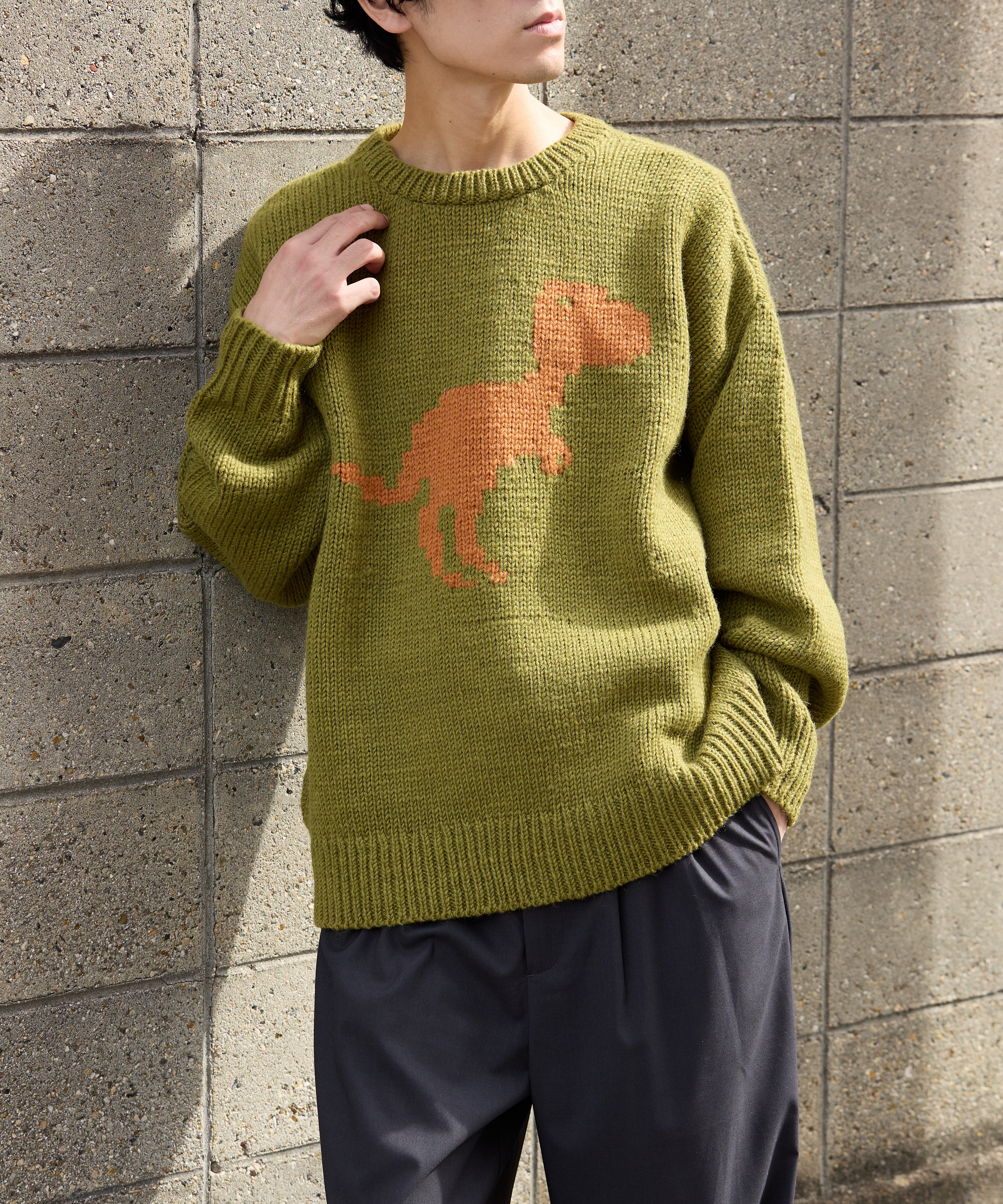 HAND KNIT (DINOSAUR) 【OLIVE】