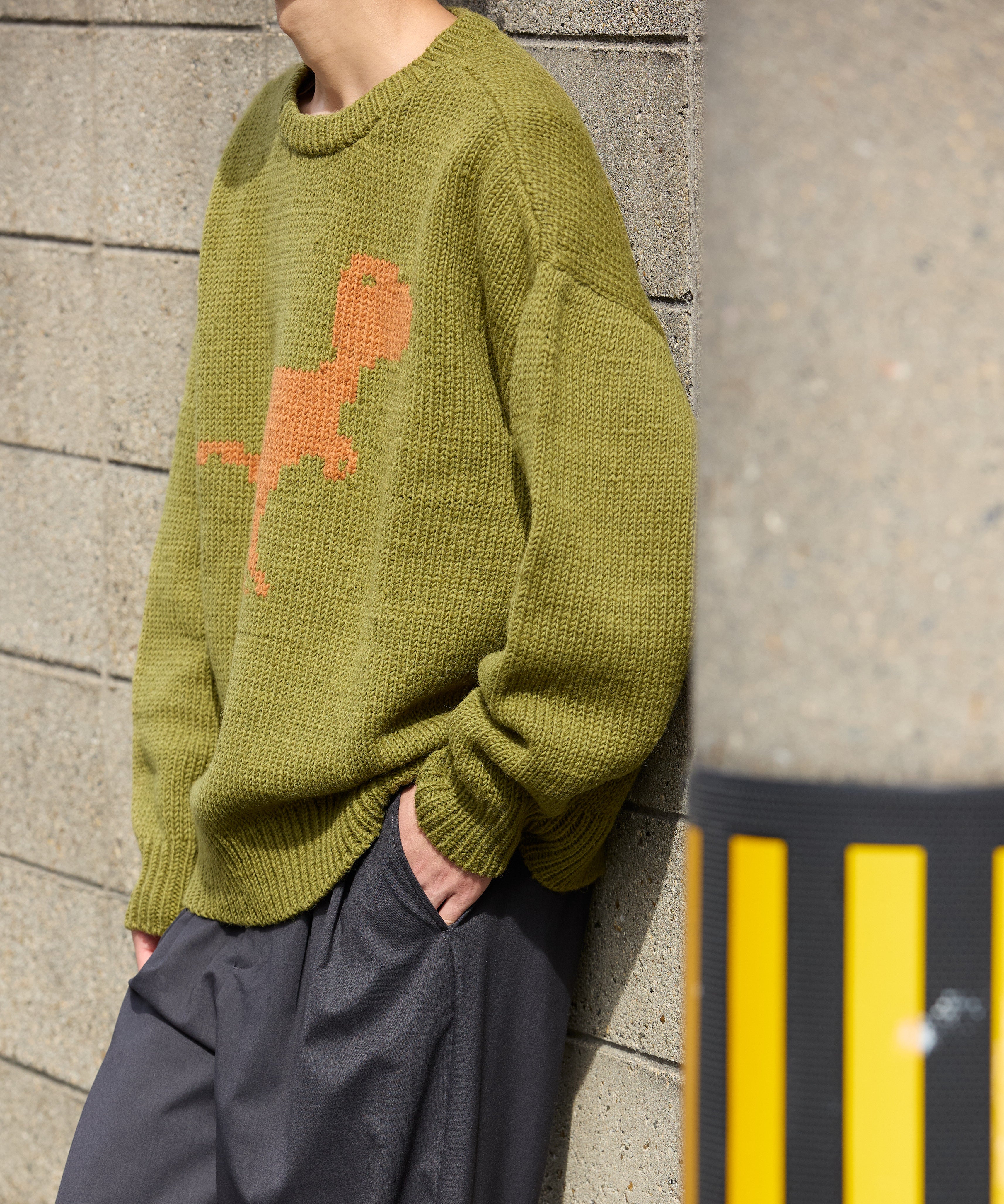 HAND KNIT (DINOSAUR) 【OLIVE】