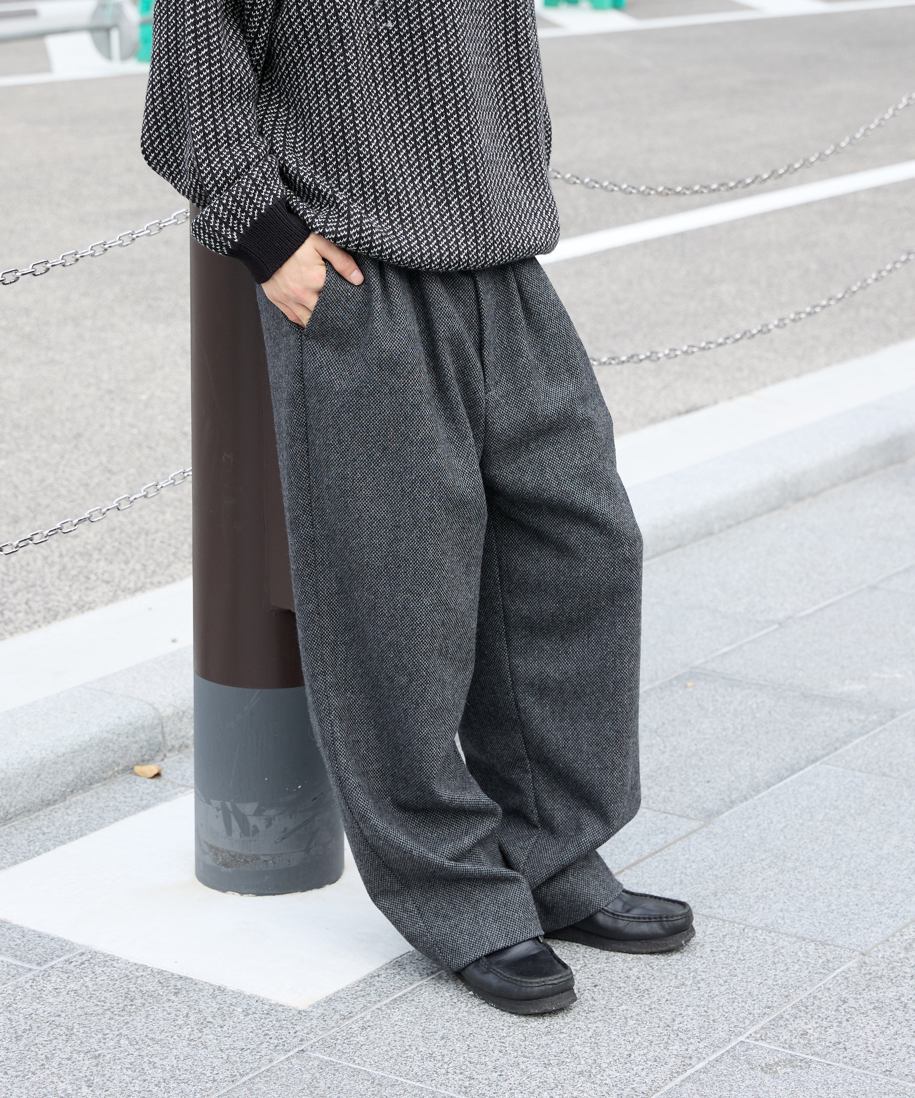 TWEED WIDE SLACKS【BLACK】