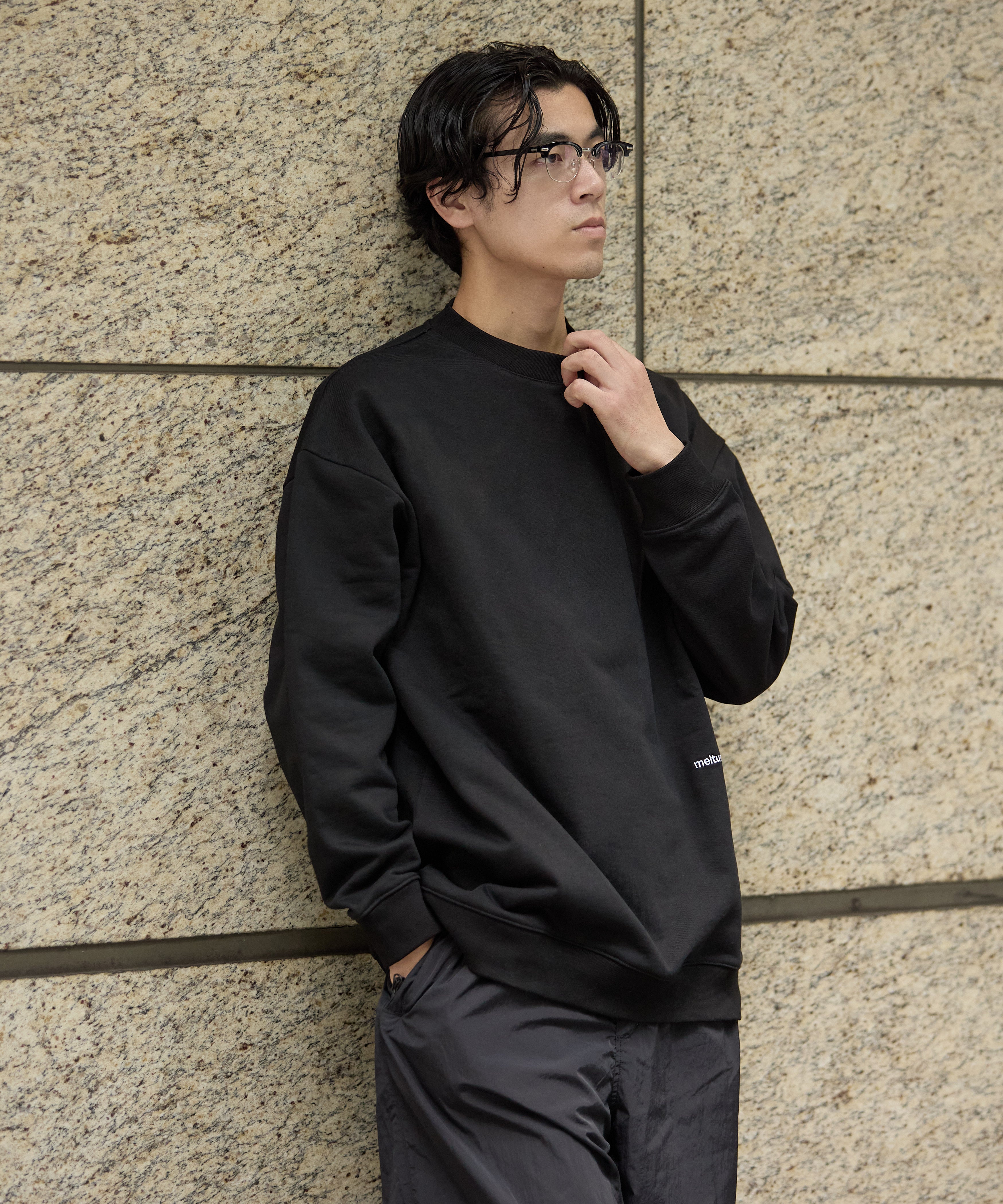 US COTTON HEAVEY SWEAT CREW【BLACK】