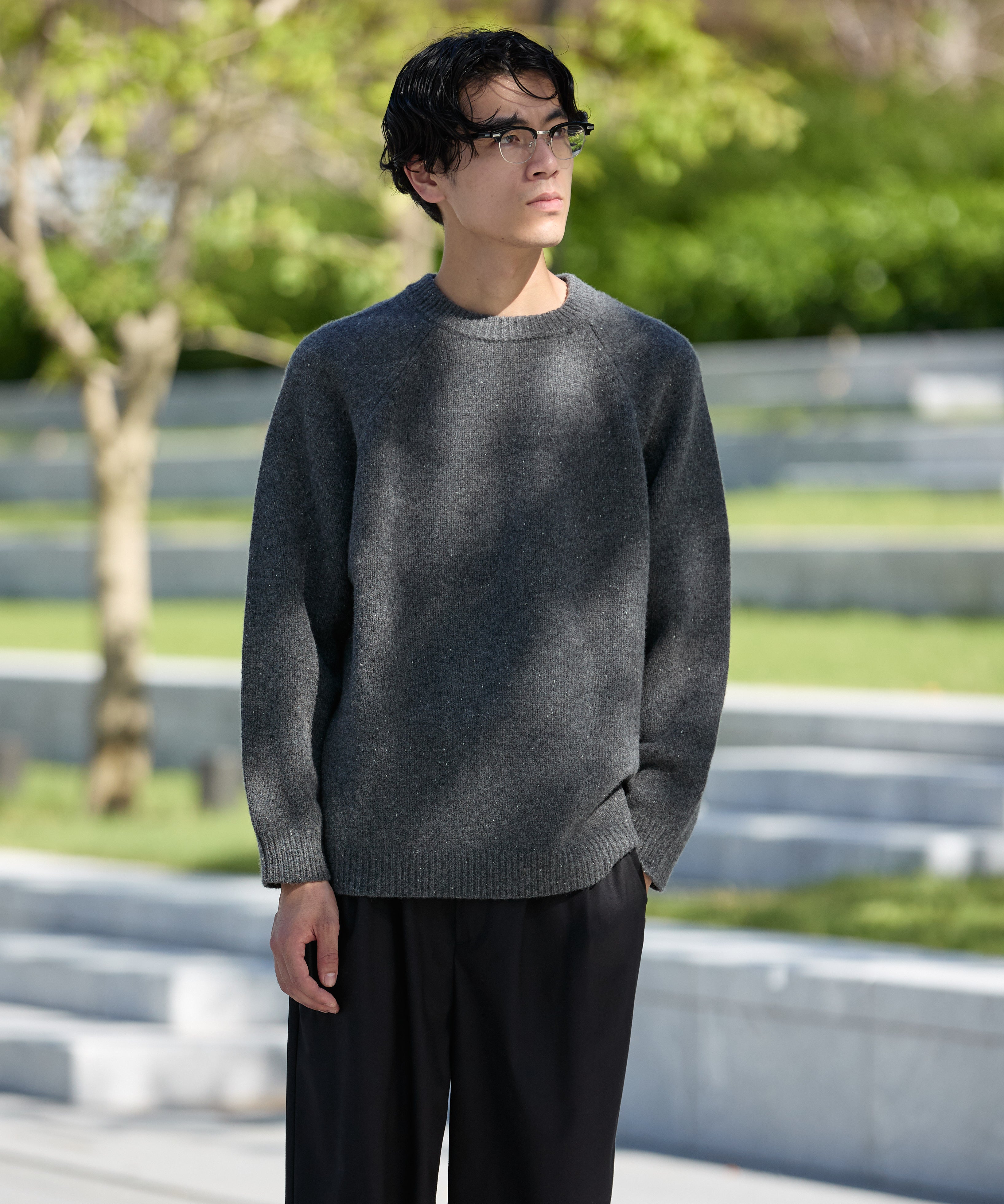 WOOL CREWNECK KNIT【CHARCOAL】