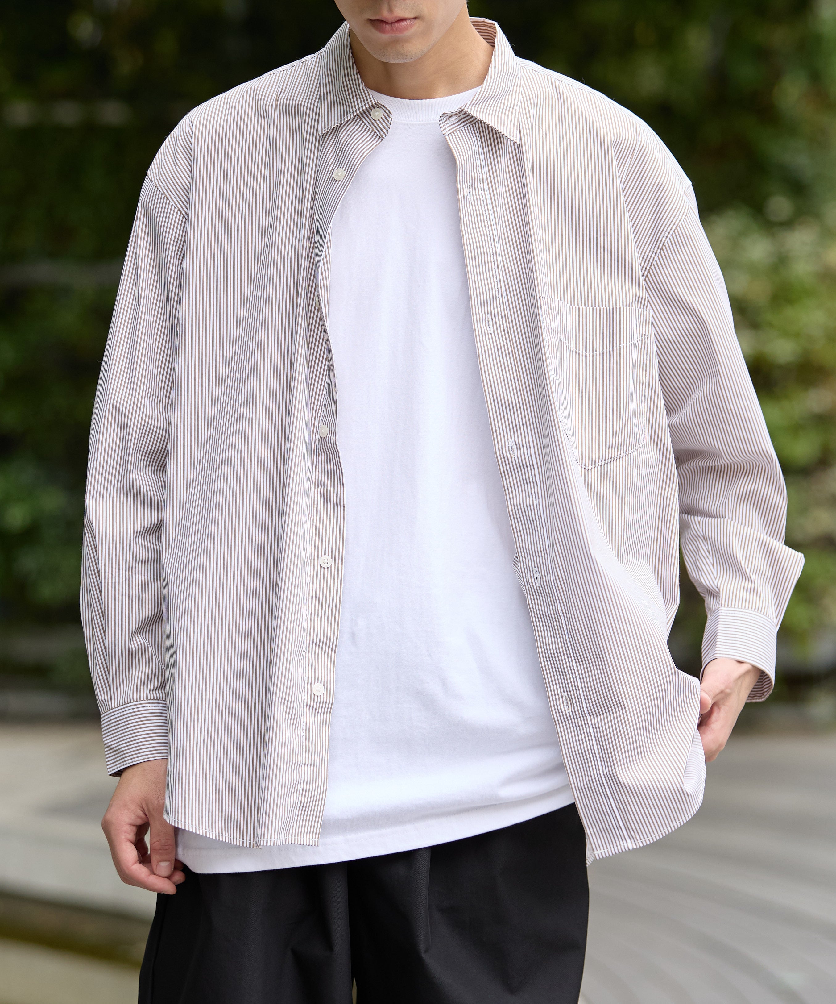 LOOSE STRIPE SHIRT L/S【BEIGE】