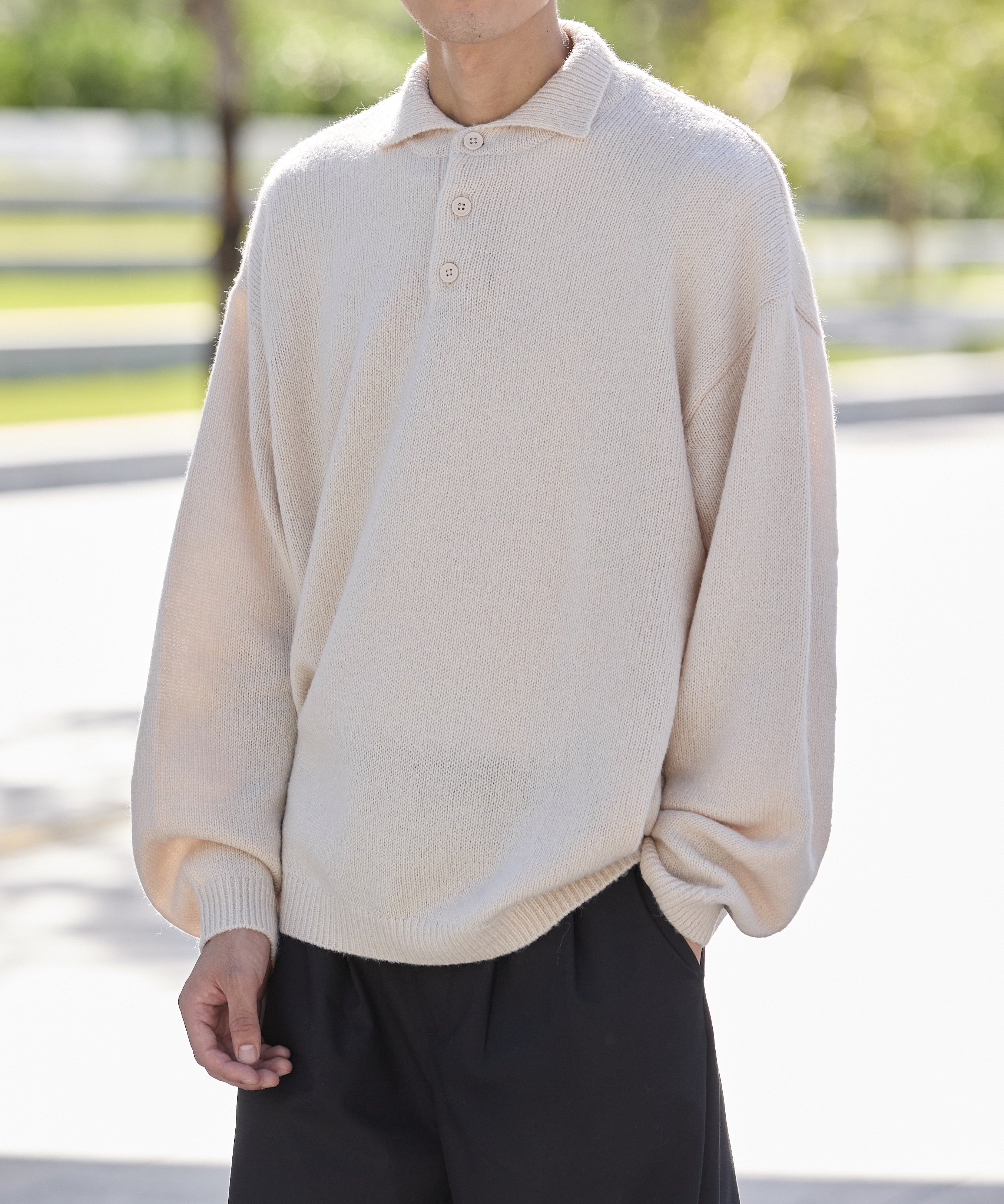 MOHAIR KNIT POLO【BEIGE】