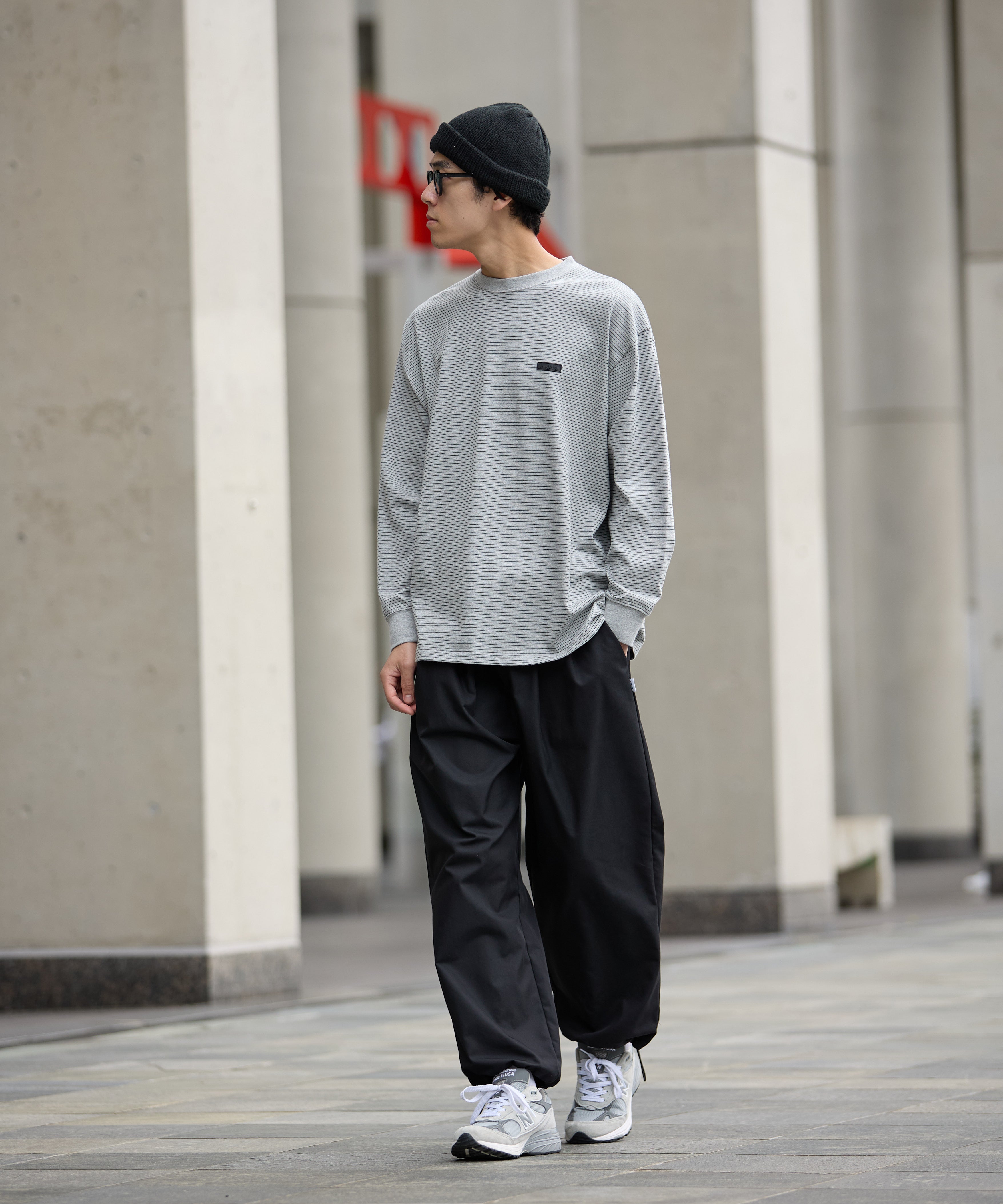 BORDER L/S T-SHIRT【GREY】