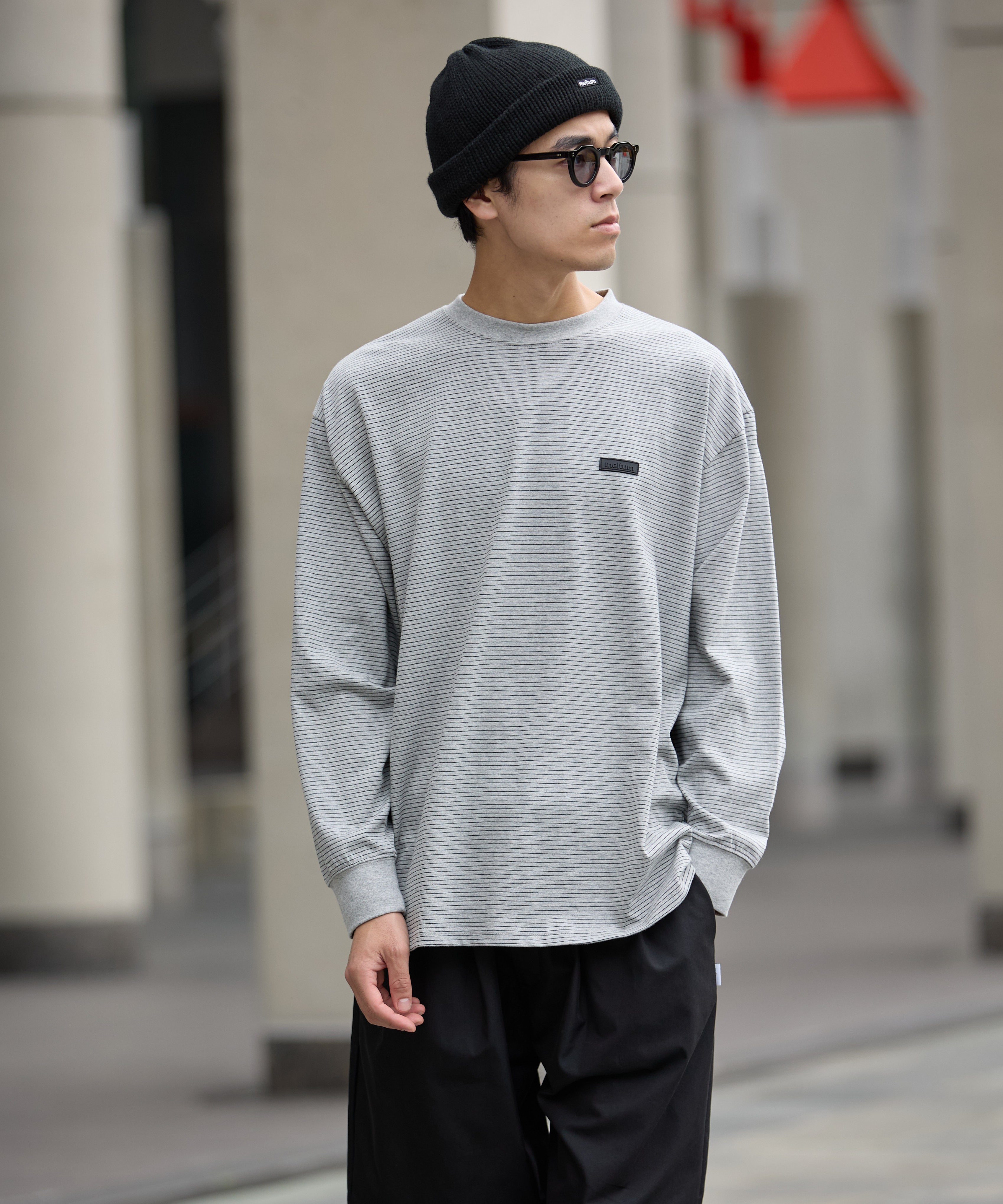 BORDER L/S T-SHIRT【GREY】