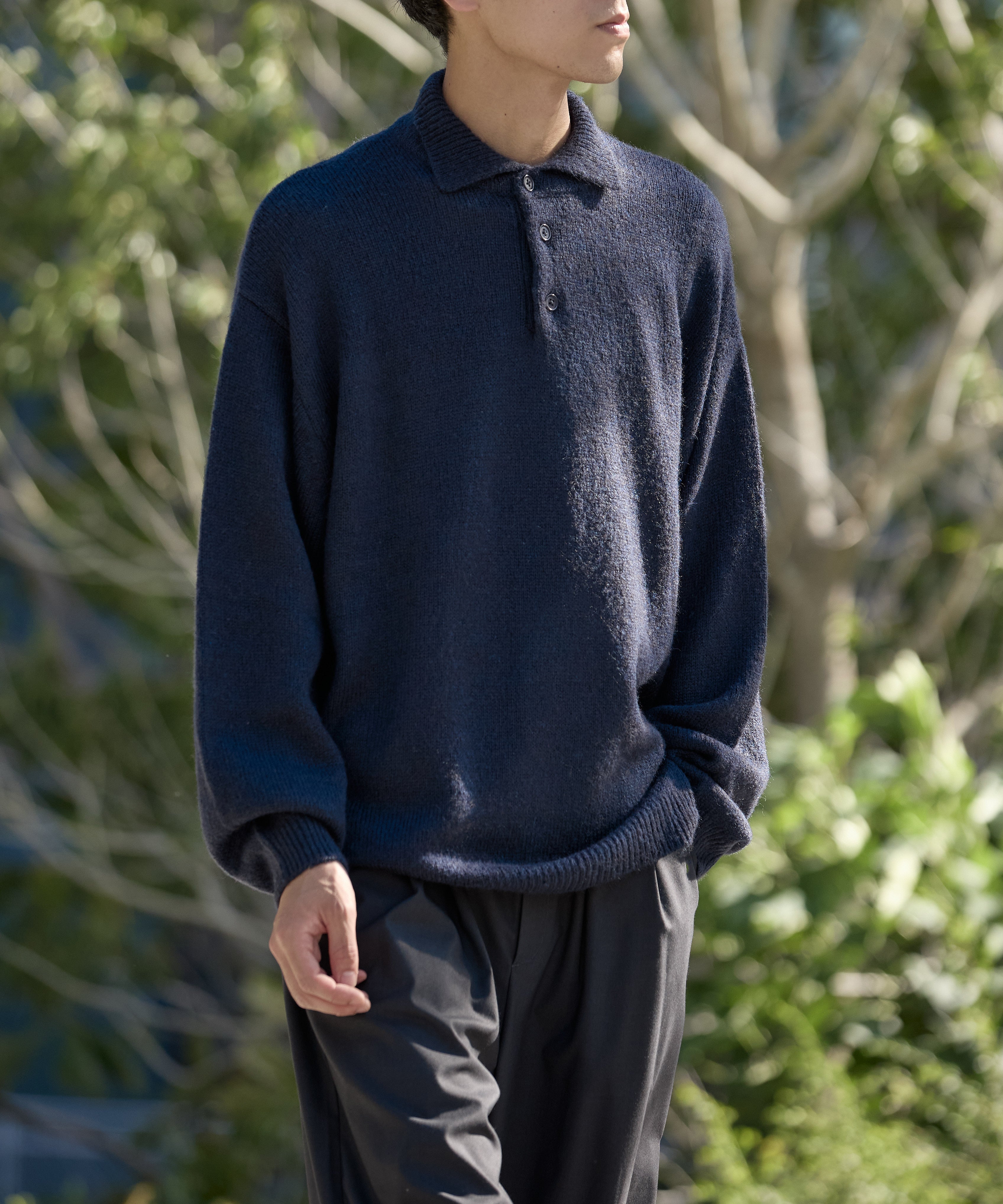 MOHAIR KNIT POLO【NAVY】