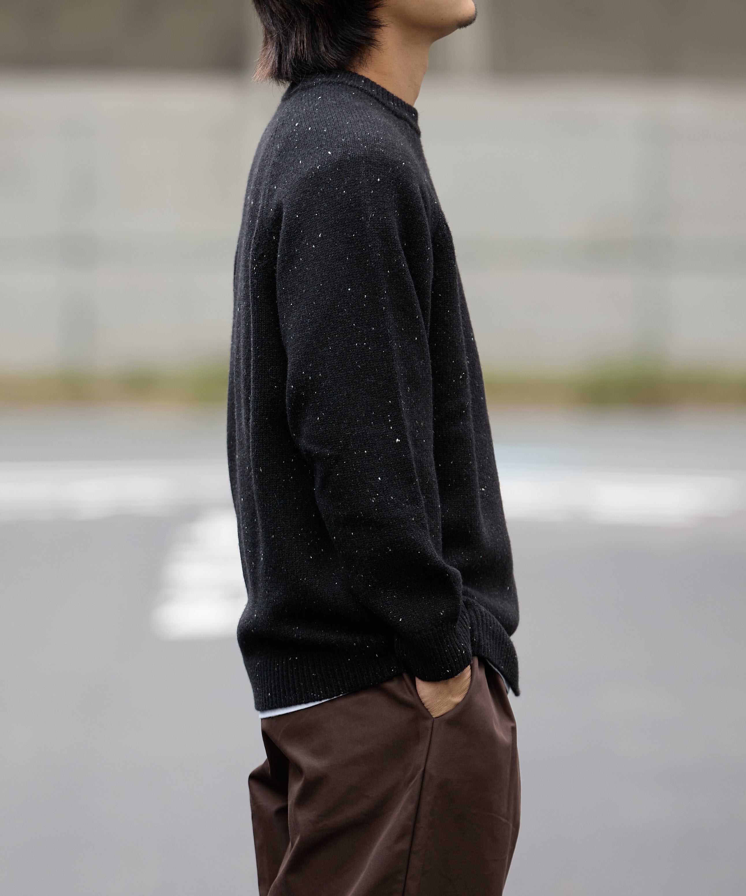 WOOL CREWNECK KNIT【BLACK】