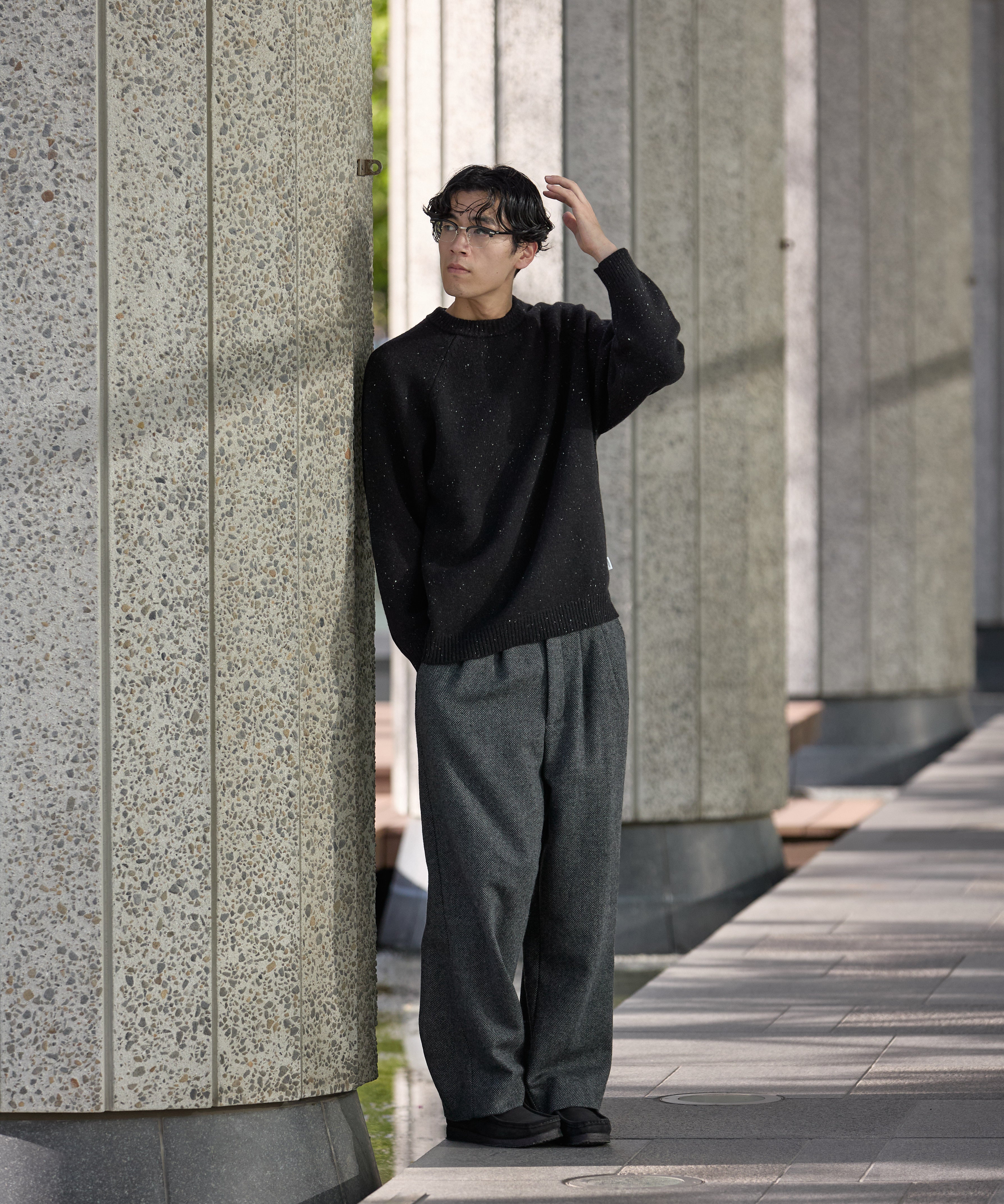 WOOL CREWNECK KNIT【BLACK】