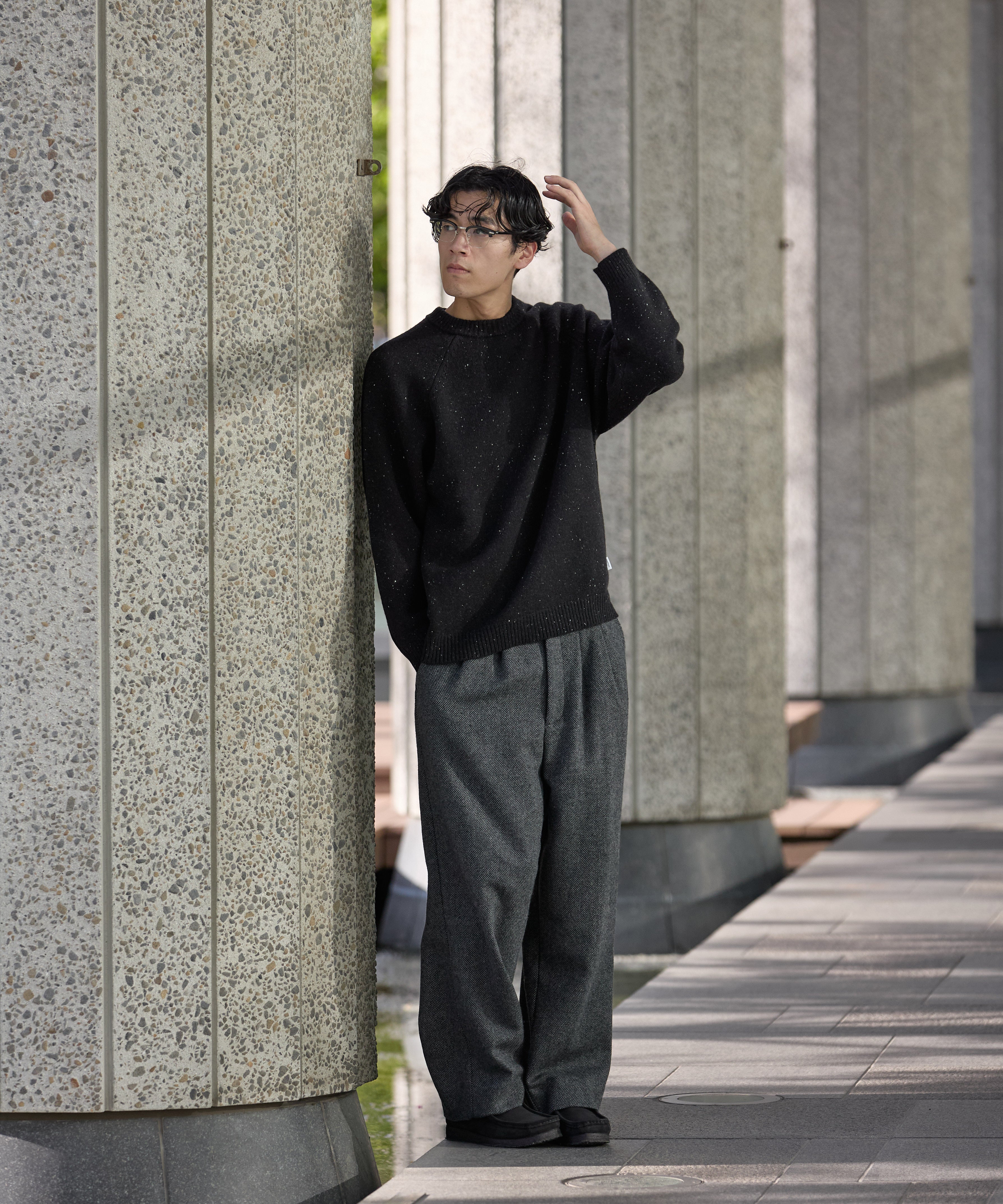 TWEED WIDE SLACKS【BLACK】