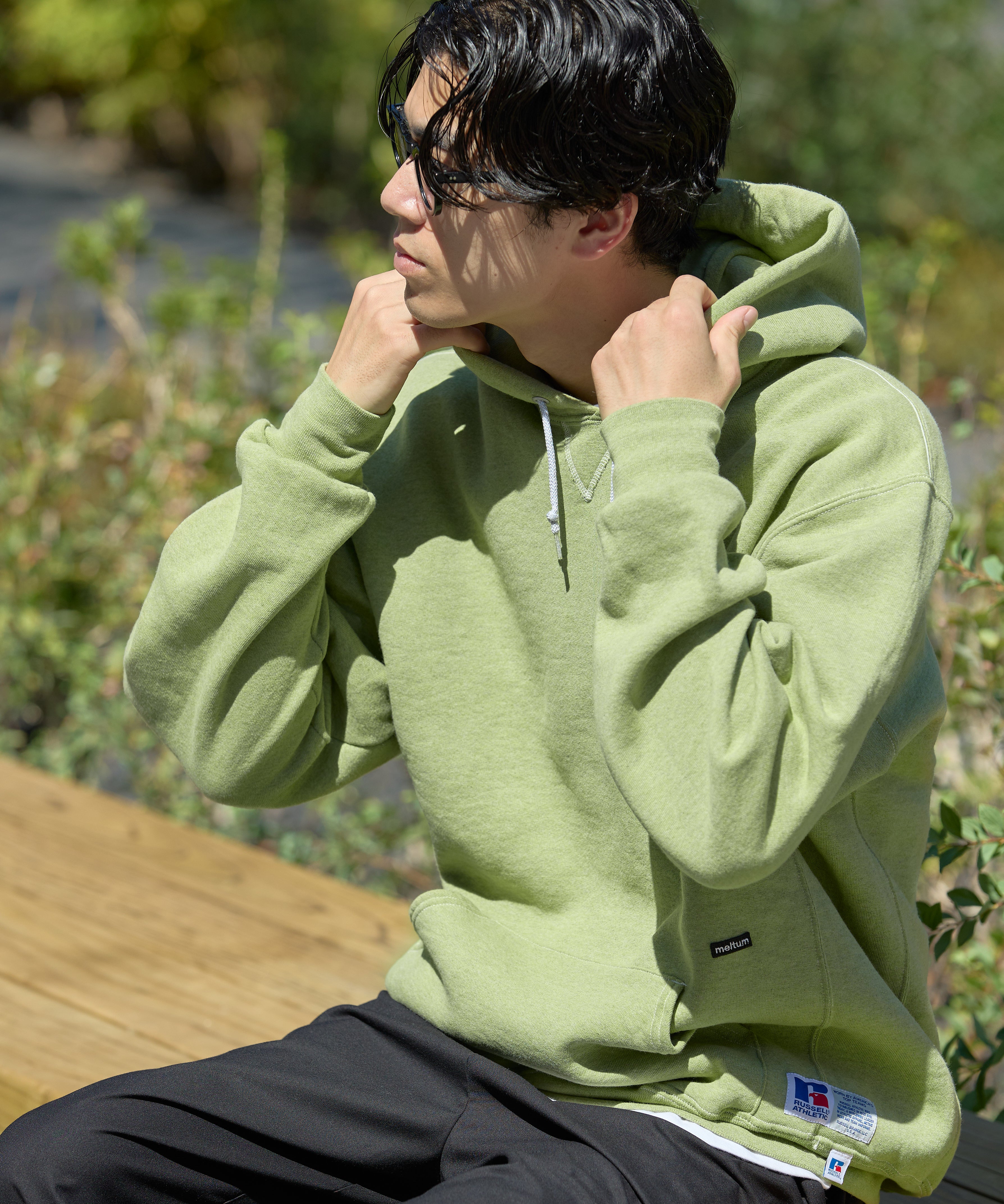 ×RUSSELL ATHLETIC STANDARD SWEAT HOODIE OVERDYE【GREEN】