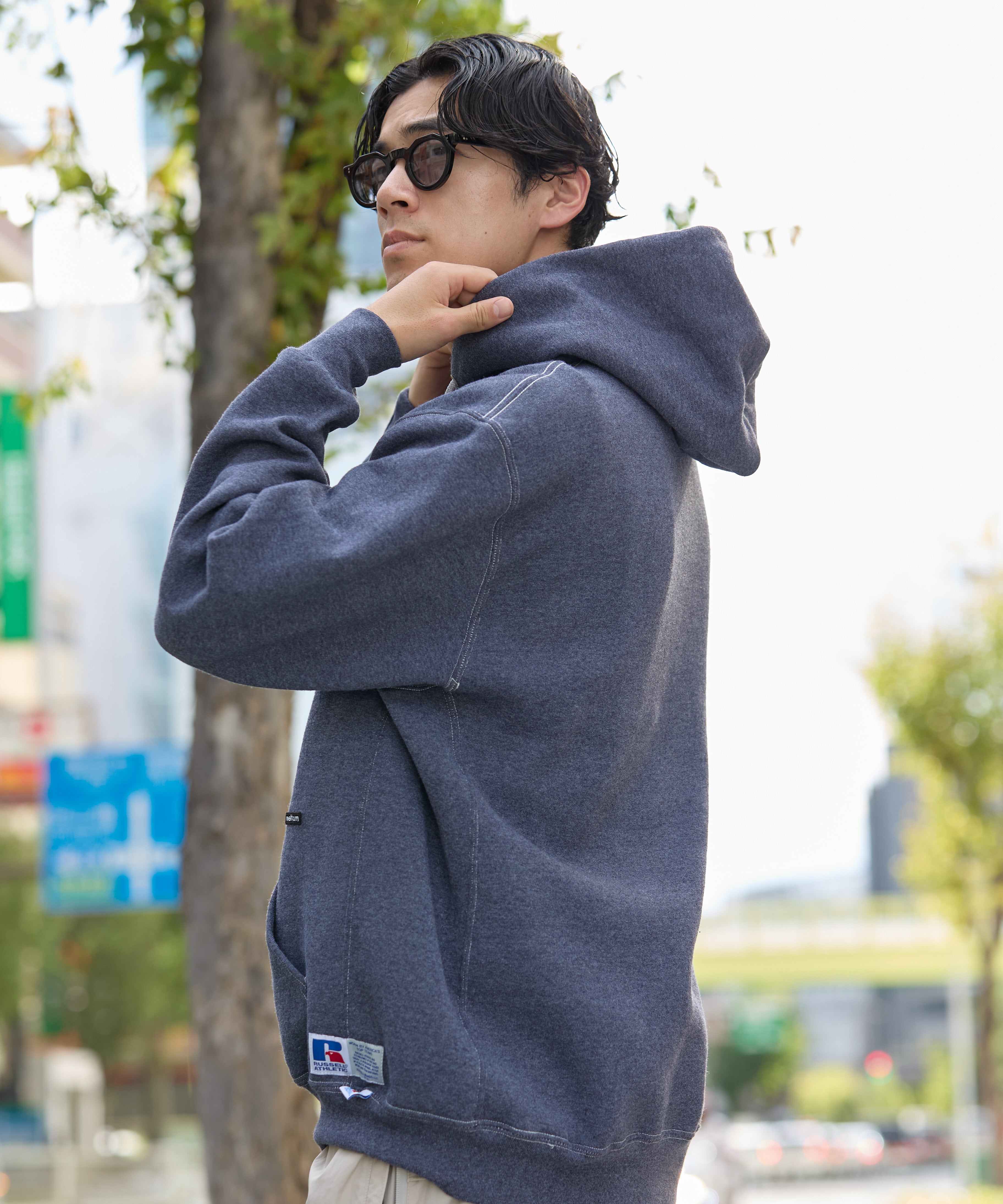 ×RUSSELL ATHLETIC STANDARD SWEAT HOODIE OVERDYE【CHARCOAL】