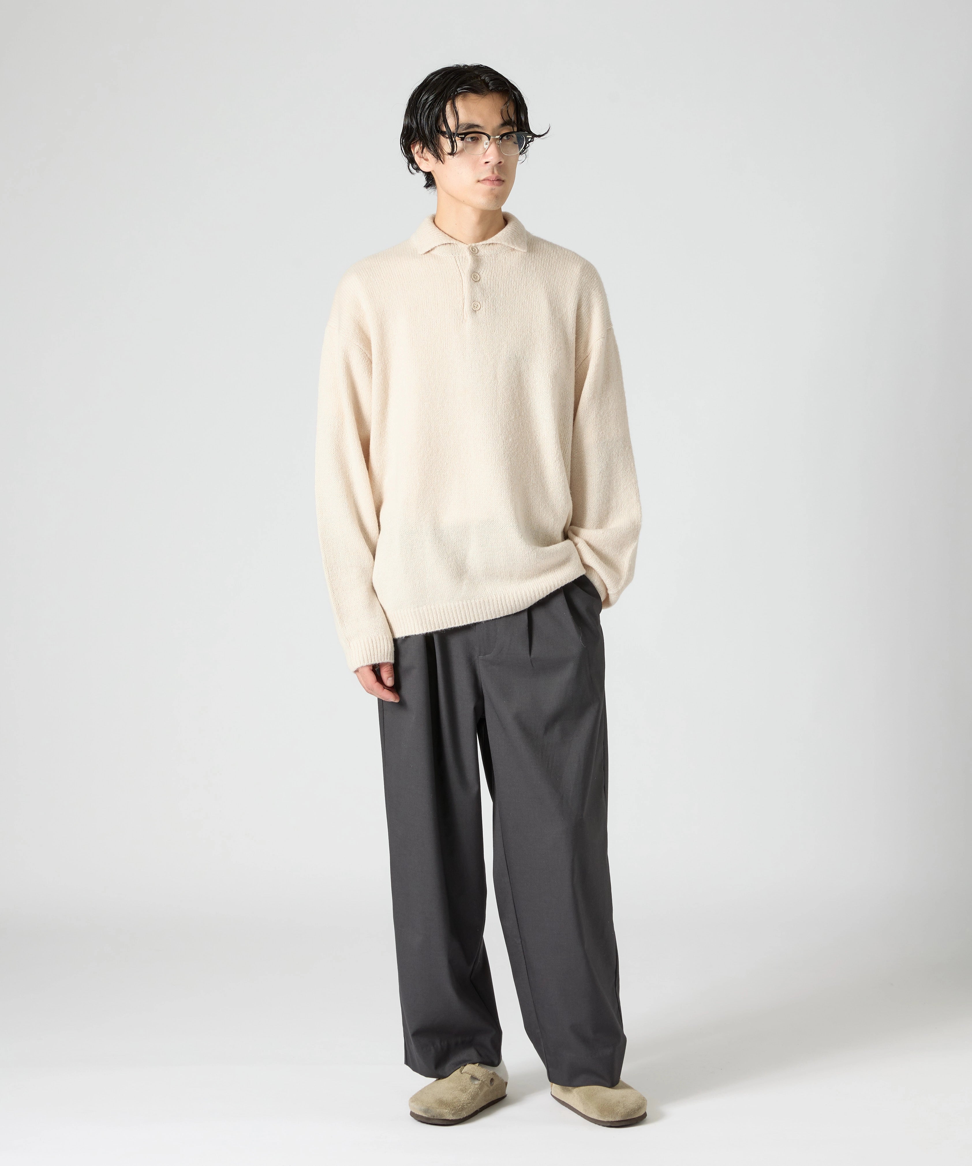 MOHAIR KNIT POLO【BEIGE】