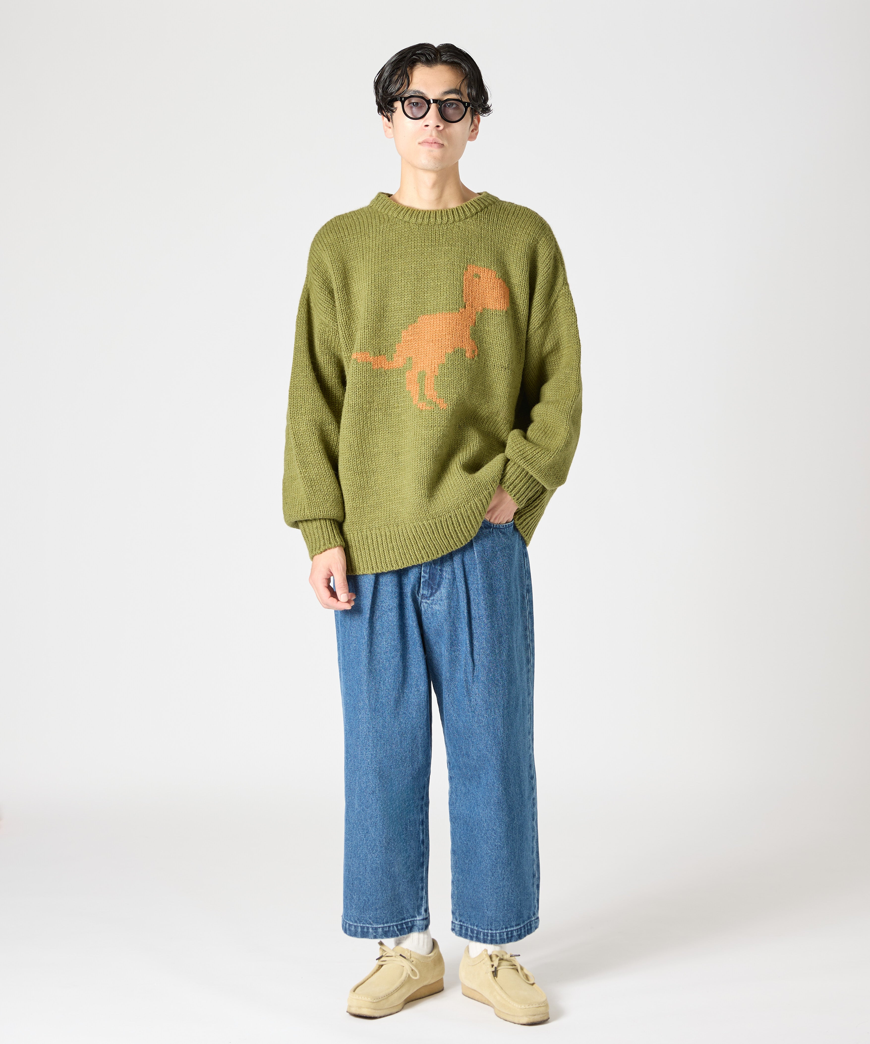 HAND KNIT (DINOSAUR) 【OLIVE】