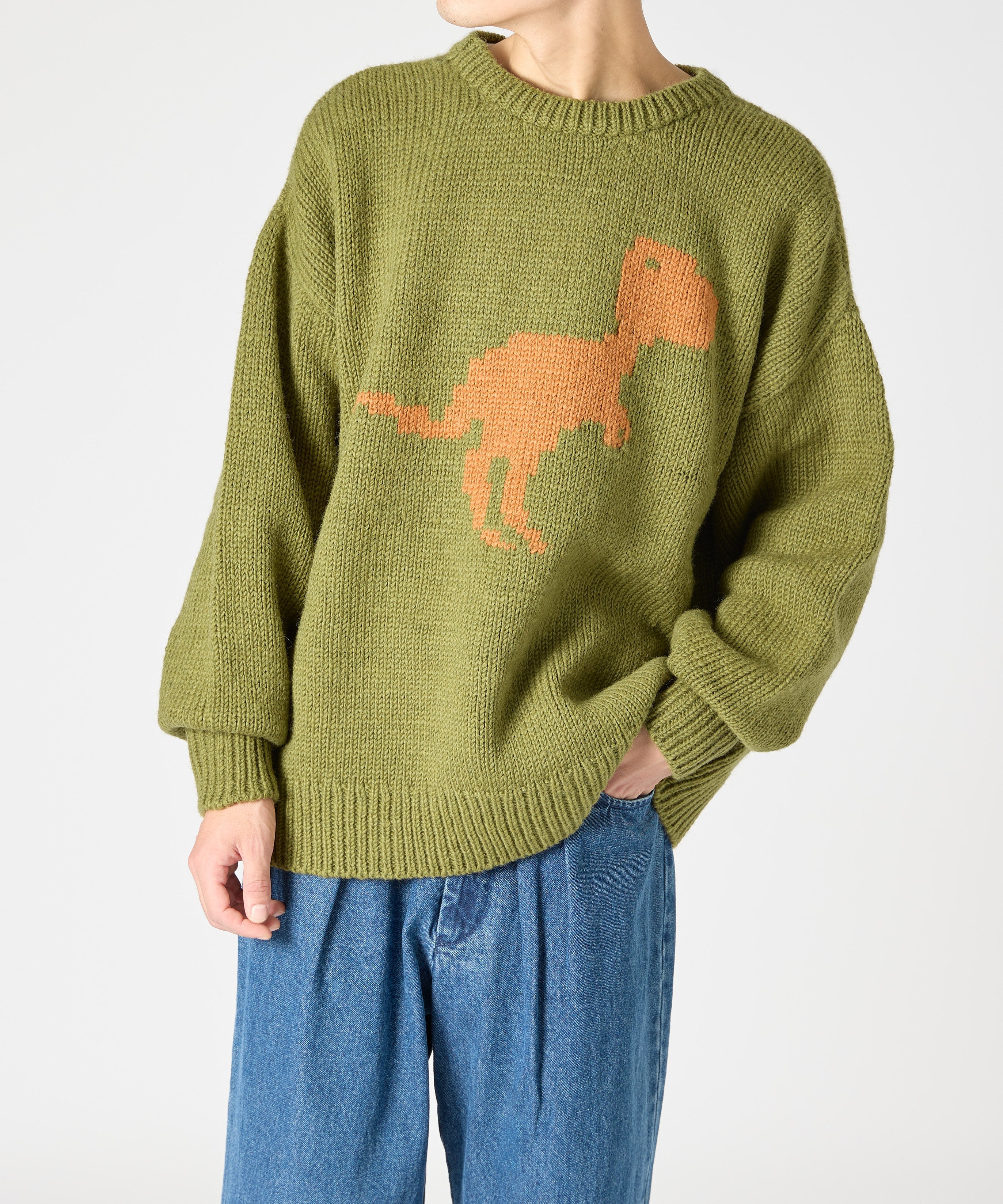 HAND KNIT (DINOSAUR) 【OLIVE】