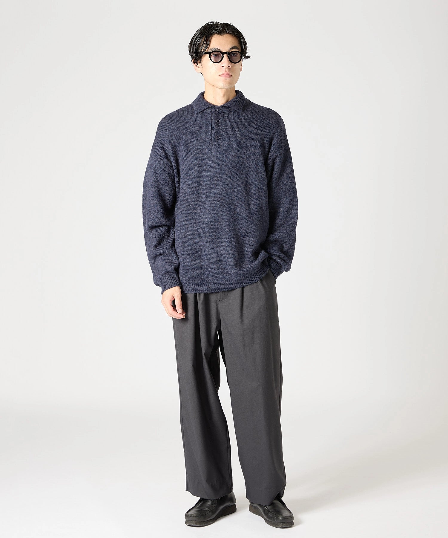 MOHAIR KNIT POLO【NAVY】