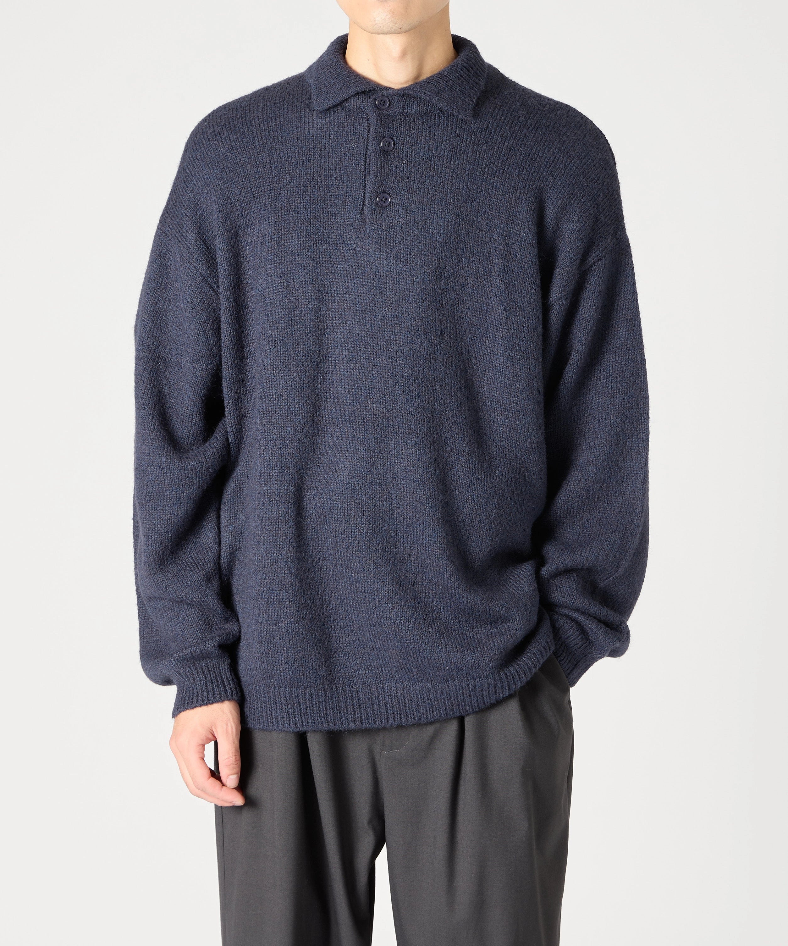 MOHAIR KNIT POLO【NAVY】